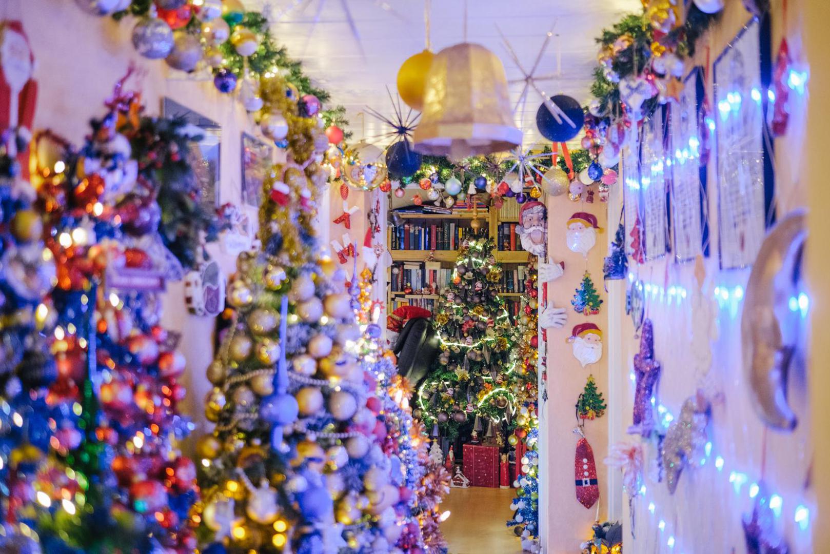 06 December 2021, Lower Saxony, Rinteln: Decorated Christmas trees stand in a house in Rinteln. Thomas Jeromin has set a new world record with 444 Christmas trees in his house. The record institute for Germany was there on Monday to check and confirmed the record. Photo: Ole Spata/dpa