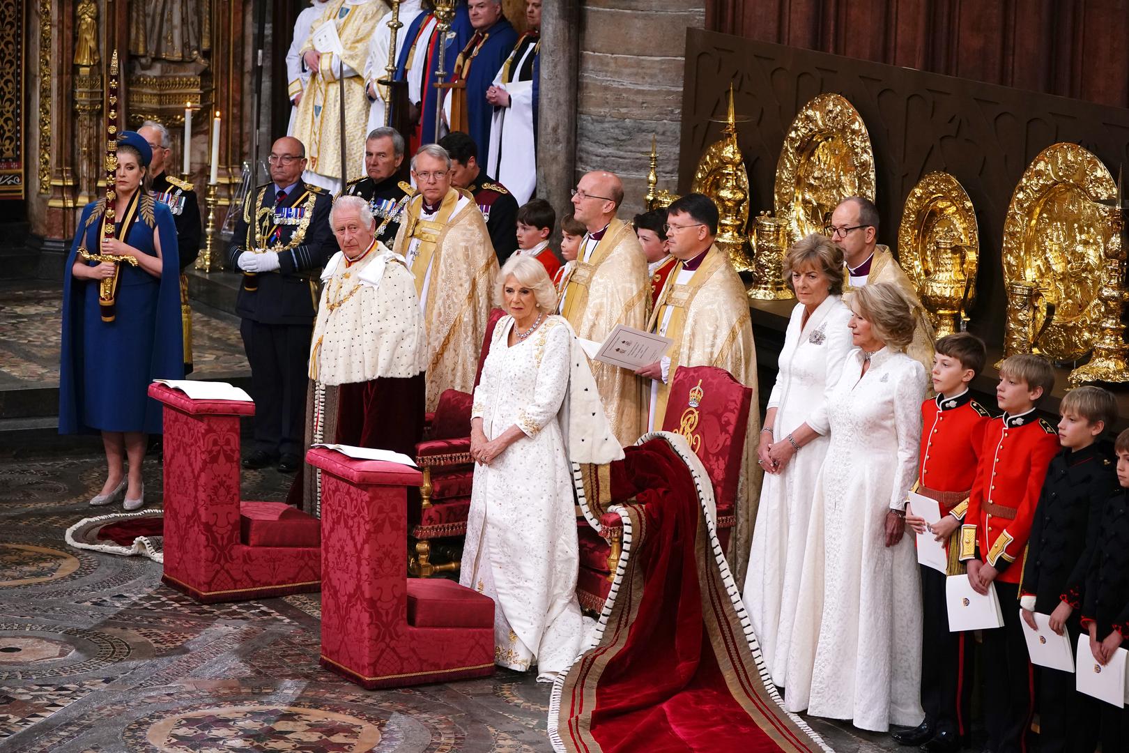 King Charles III and Queen Camilla during their coronation ceremony in Westminster Abbey, London. Picture date: Saturday May 6, 2023. Photo: Yui Mok/PRESS ASSOCIATION