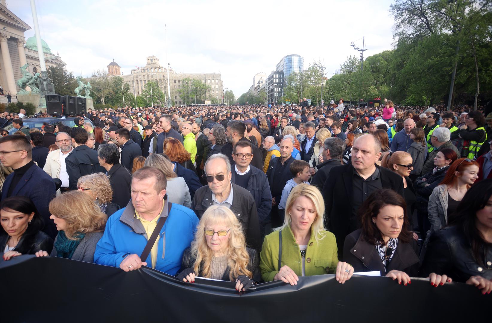 08.05.2023., Beograd, Srbija - Na platou ispred Narodne skupstine organiziran je prosvjedni skup "Srbija protiv nasilja" kako bi se izborili da se tragicni dogadjaji vise ne ponove. Na skupu su dobrodosli svi no uvjet je da izostane obracanje politicara. Photo: Armin Durgut/PIXSELL