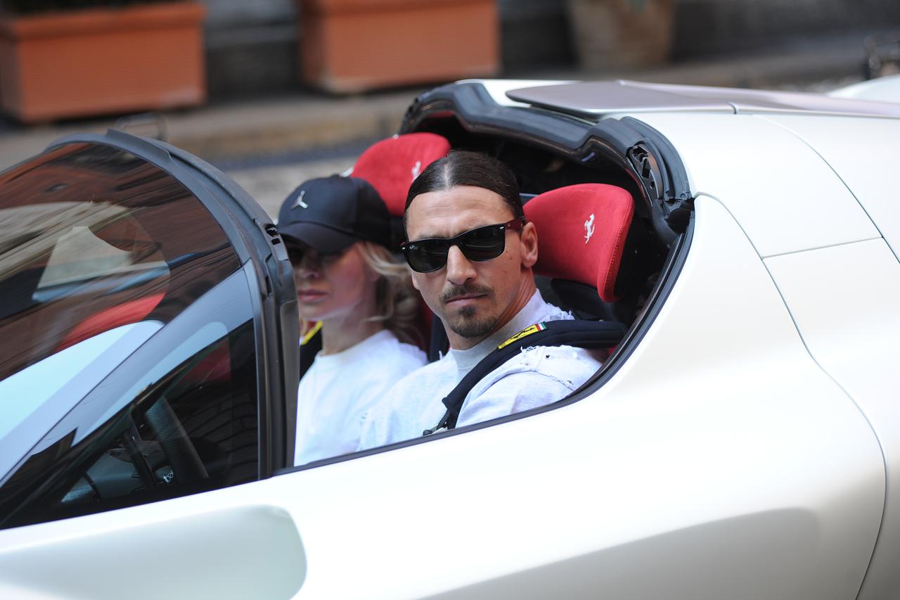 Milan, Zlatan Ibrahimovic with his wife Helena and their white Ferrari