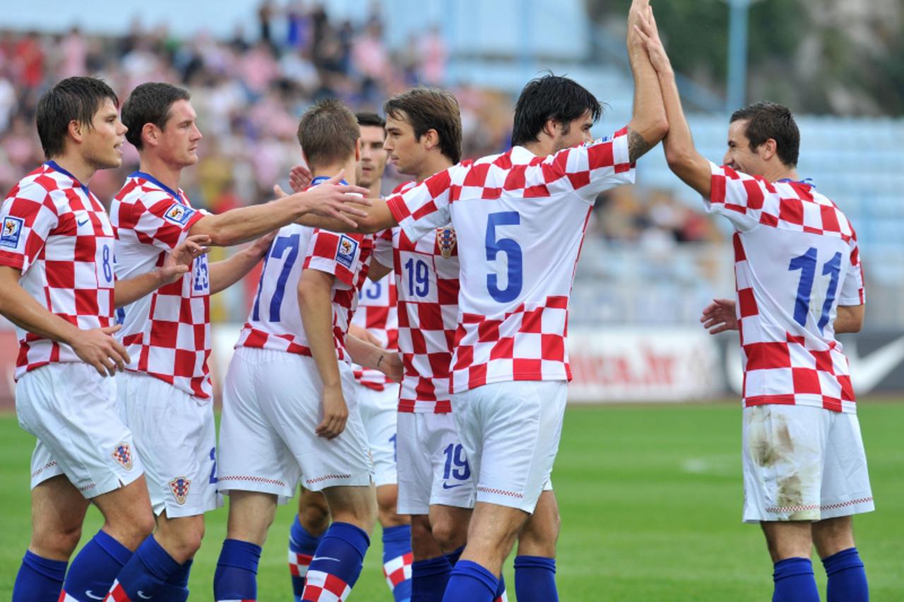 'sport 08.10.2009.Rijeka, Hrvatska - prijateljska nogometna utakmica izmedju reprezentacije Hrvatske i Katra na stadionu Kantrida.Vukojevic, Krizanac, Kranjcar, Corluka, Srna. Photo: Antonio Bronic/VL