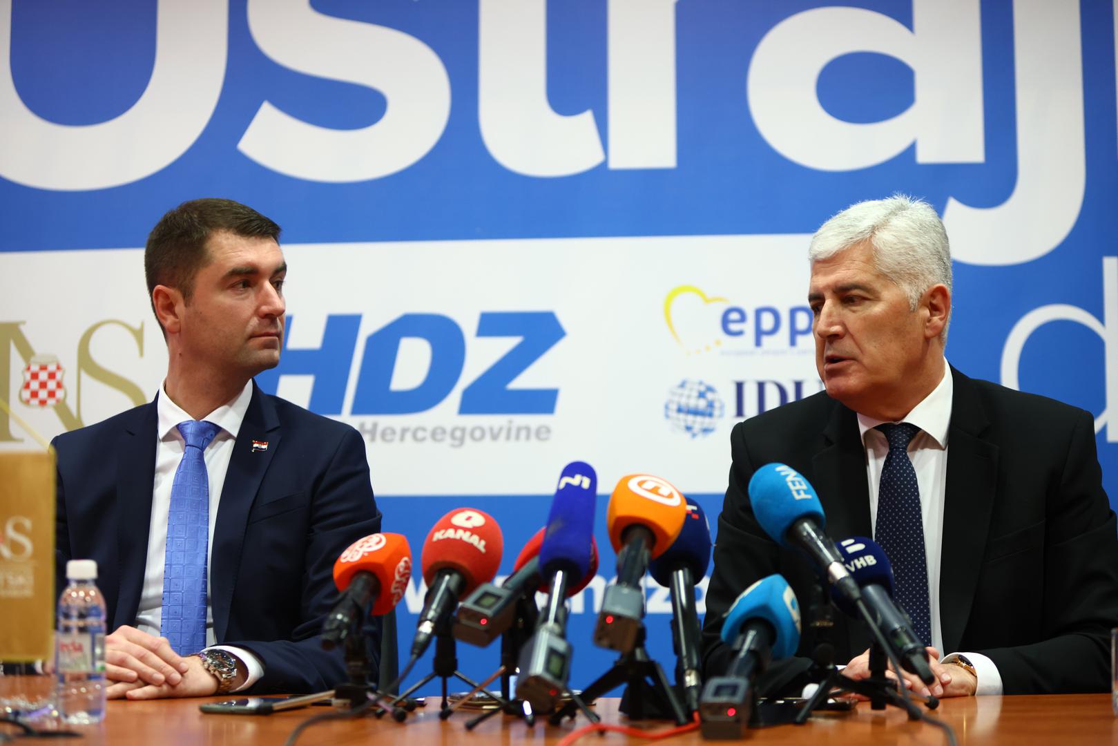 20.02.2023., Mostar, Bosna i Hercegovina - Dragan Covic, predsjednik HDZ-a BiH i Hrvatskog narodnog sabora BiH odrzao sastanak sa ministrom gospodarstva i odrzivog razvoja u Vladi Republike Hrvatske Davorom Filipovicem.  Photo: Denis Kapetanovic/PIXSELL