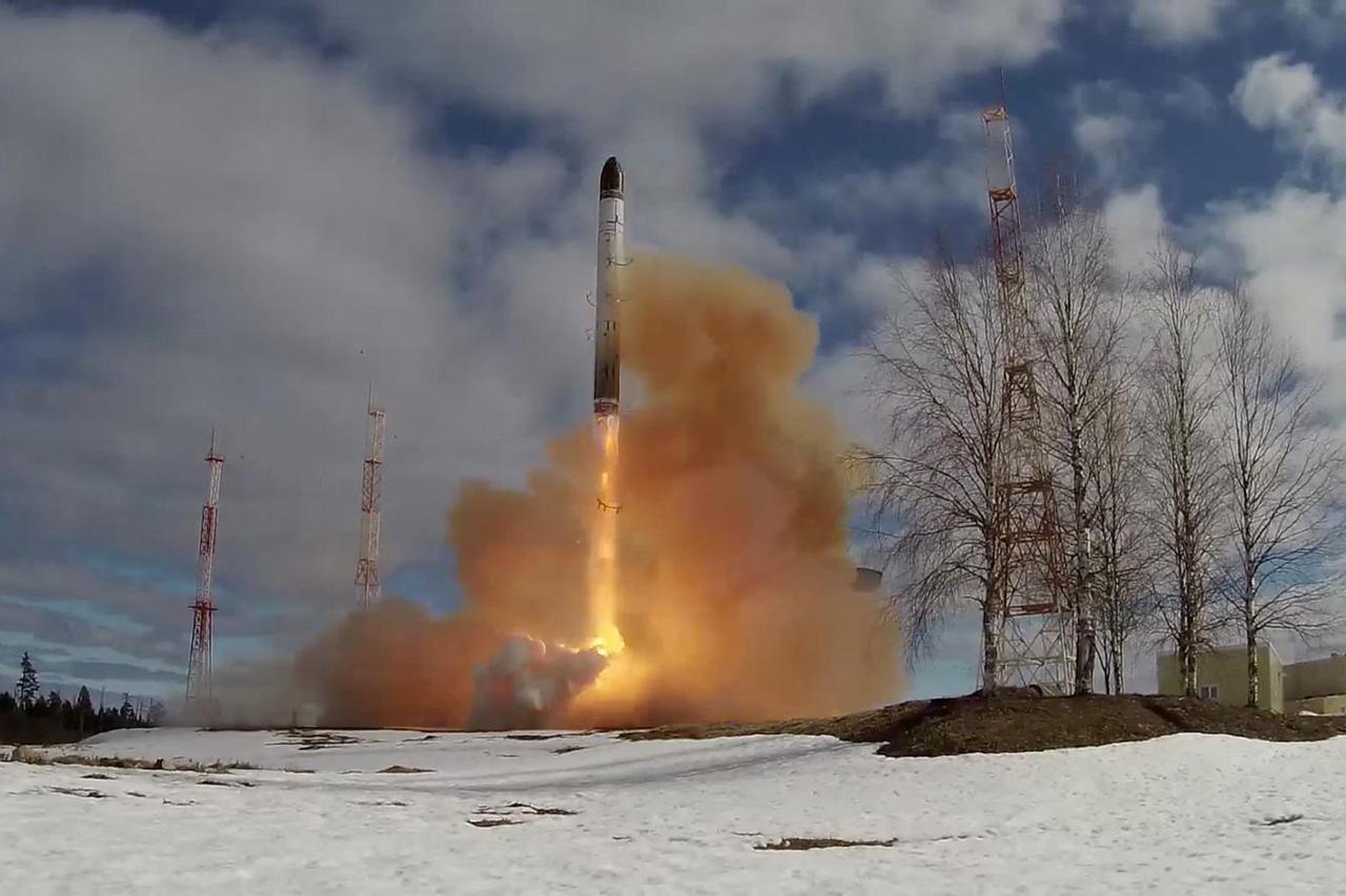 A Sarmat intercontinental ballistic missile is test-launched in Arkhangelsk region