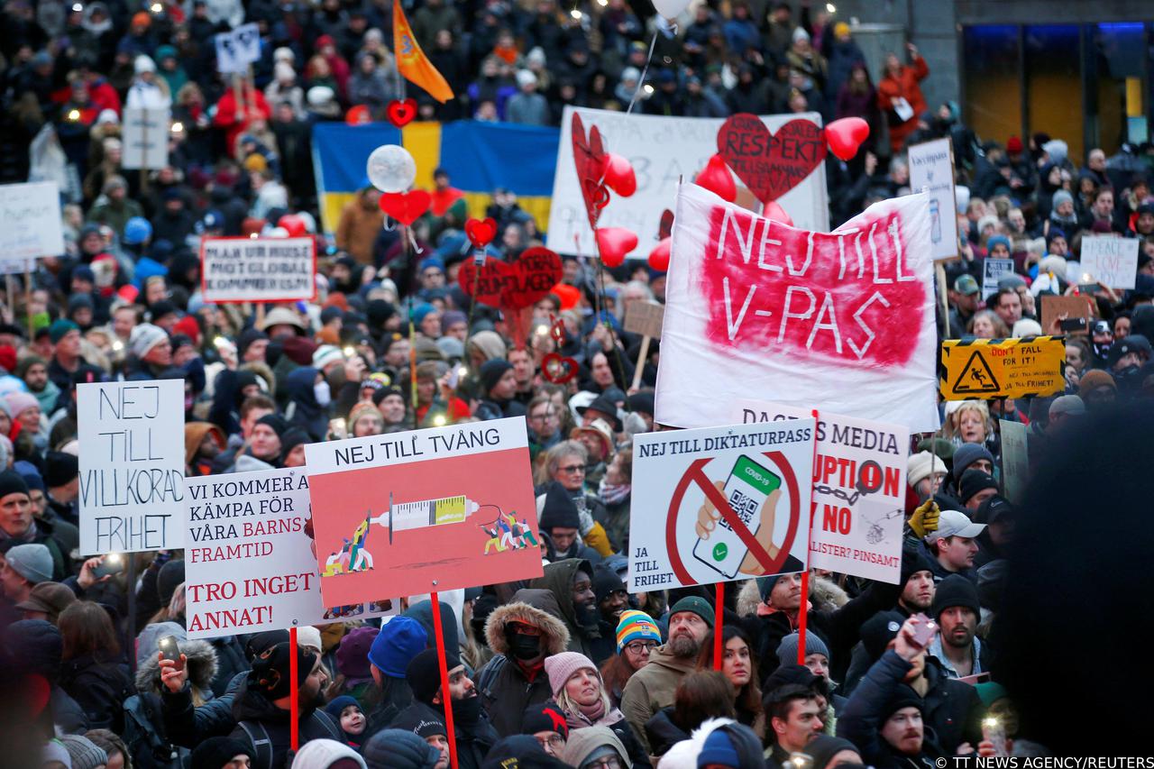 Protestors against the COVID-19 vaccine hold a demonstration, in Stockholm