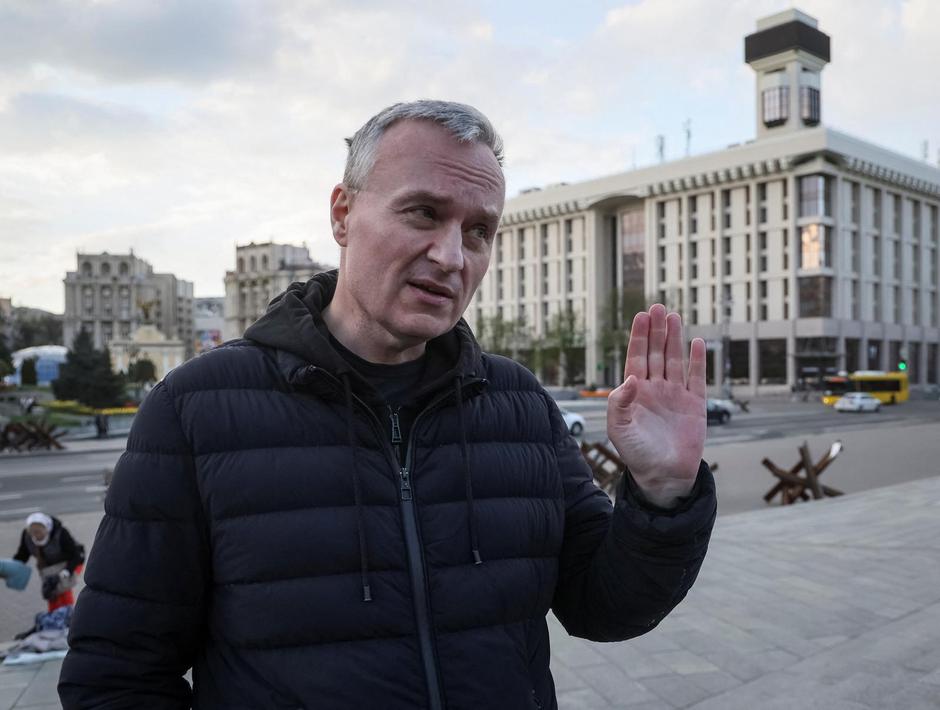 Former Gazprombank Vice President Volobuev, who fled Russia into Ukraine speaks during an interview with Reuters in central Kyiv