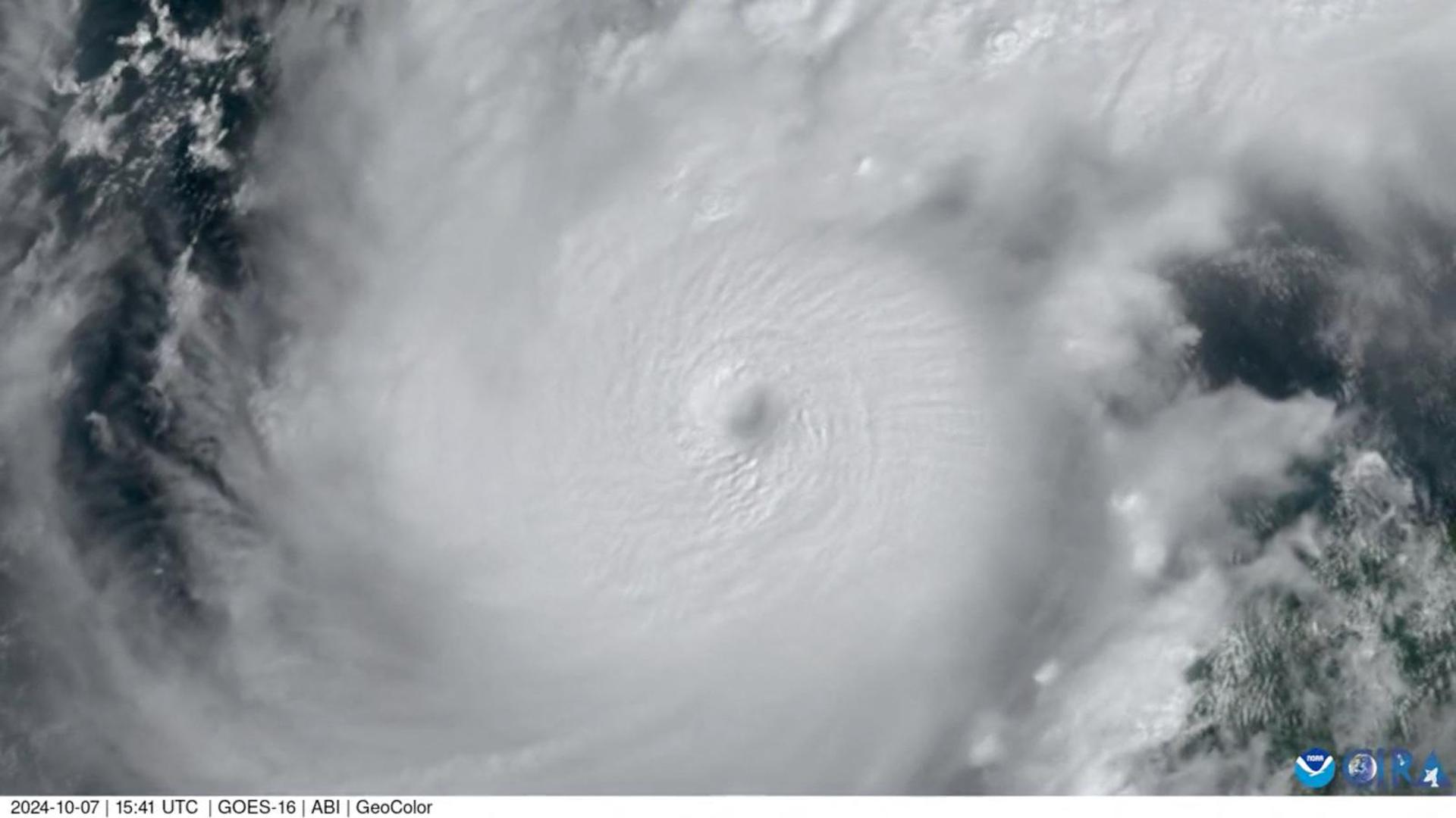 A satellite image shows whirlwind formation of Hurricane Milton, October 7, 2024, in this screen grab obtained from a handout video. CSU/CIRA & NOAA/Handout via REUTERS    THIS IMAGE HAS BEEN SUPPLIED BY A THIRD PARTY. MANDATORY CREDIT. ONSCREEN TEXT AND LOGO FROM SOURCE. Photo: CSU/CIRA & NOAA/REUTERS