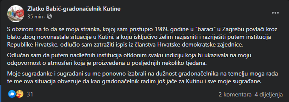 Zlatko Babić napušta HDZ