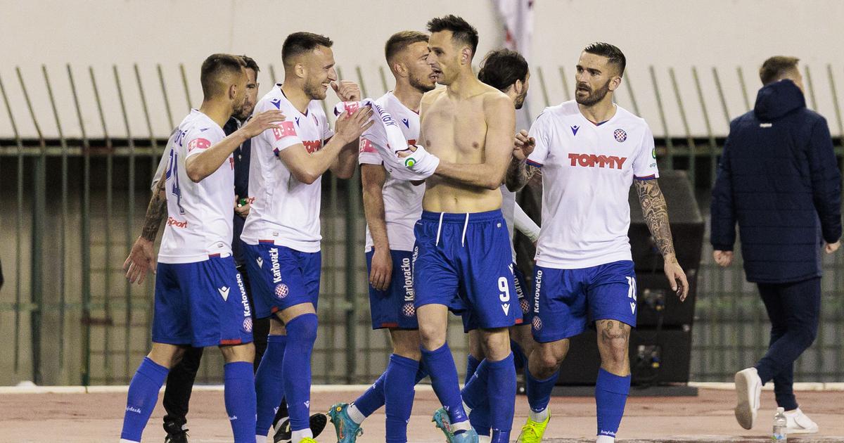 Ferro of Hajduk Split and Mislav Orsic of Dinamo Zagreb during the