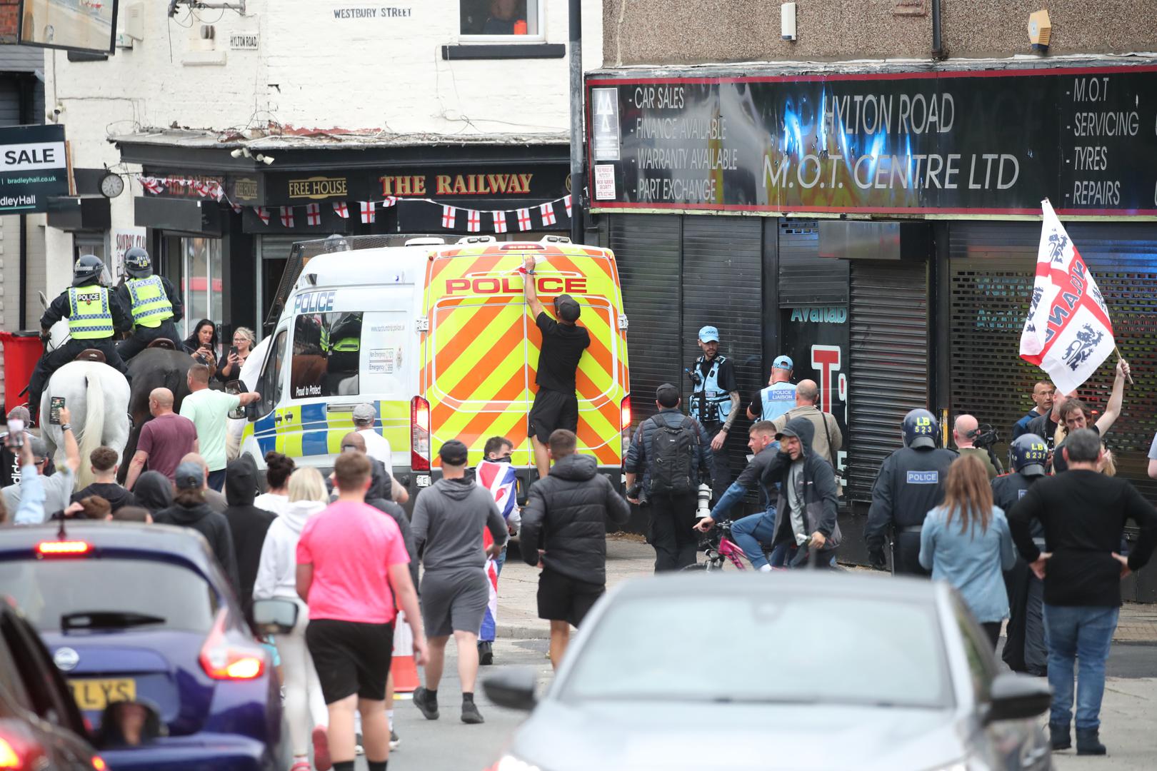 People protest in Sunderland city centre following the stabbing attacks on Monday in Southport, in which three young children were killed. Axel Rudakubana, 17, has been remanded into a youth detention accommodation, charged with three counts of murder, 10 counts of attempted murder and possession of a bladed article, following a knife attack at a Taylor Swift-themed holiday club. Picture date: Friday August 2, 2024. Photo: Scott Heppell/PRESS ASSOCIATION