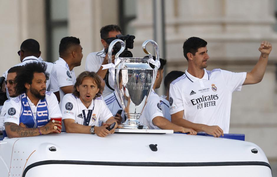 Real Madrid celebrate winning the Champions League Final with an open top bus parade