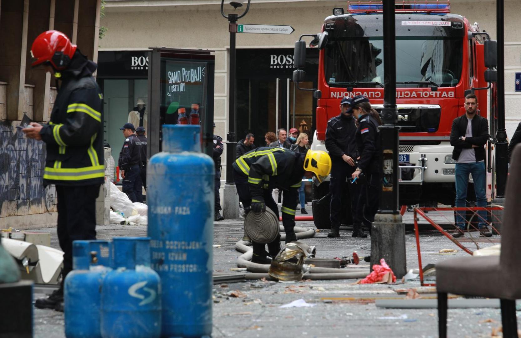 31, May, 2021, Belgrade - A gas cylinder exploded this morning in Cika Ljubina Street in the very center of Belgrade, and then a fire broke out. Photo: Milos Tesic/ATAImages

31, maj, 2021, Beograd  - U Cika Ljubinoj ulici u samom centru Beograda jutros se dogodila eksplozija plinske boce, a zatim je izbio pozar. Photo: Milos Tesic/ATAImages