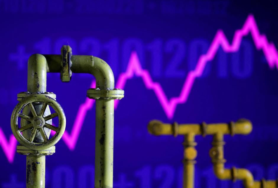 FILE PHOTO: Illustration shows natural gas pipeline and rising stock graph