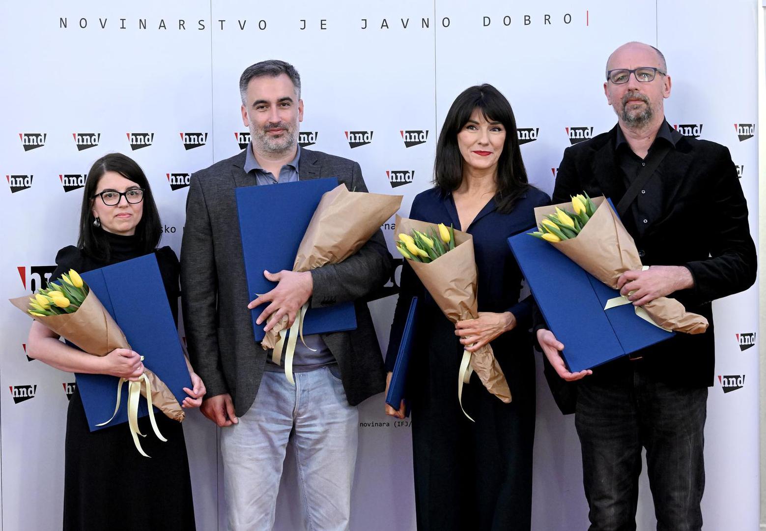 08.05.2023., Zagreb - U Novinarskom domu odrzala se svecana dodjela Nagrade Europa, koja ce se odrzati ususret Danu Europe. Josip Bohutinski, Irena Frlan, Ivanka Zoric, Marko Stricevic Photo: Marko Lukunic/PIXSELL