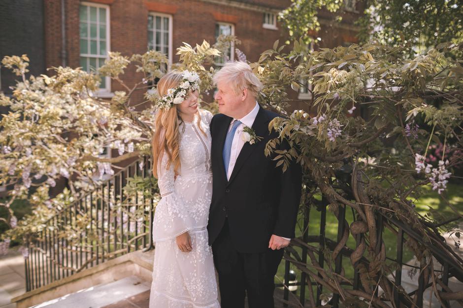 Boris and Carrie Johnson are seen in the garden of 10 Downing Street, after their wedding, in London