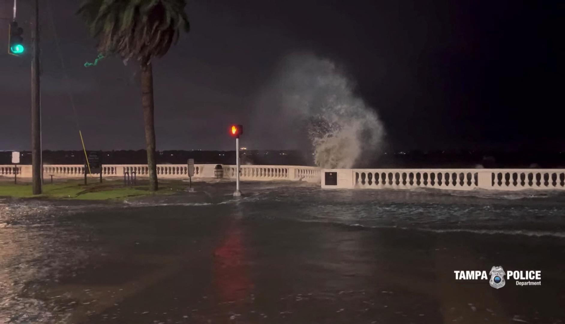 Waves crash against the seawall due to strong wind as Hurricane Idalia hits Tampa Bay, Florida, U.S., August 30, 2023 in this handout image. Tampa Police Department via Facebook/Handout via REUTERS  THIS IMAGE HAS BEEN SUPPLIED BY A THIRD PARTY. MANDATORY CREDIT. NO RESALES. NO ARCHIVES. Photo: TAMPA POLICE DEPARTMENT/REUTERS