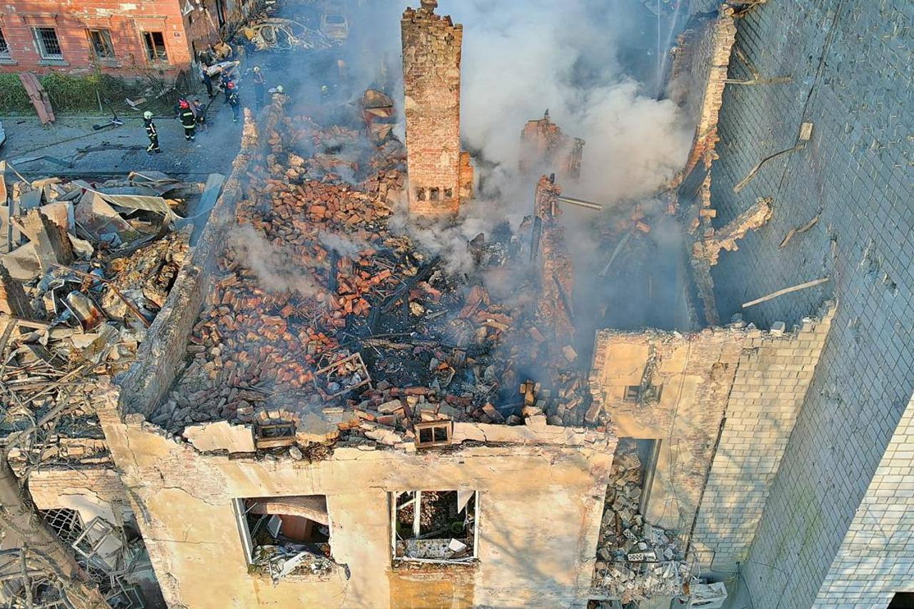 Aftermath of a Russian drone and missile attack in Lviv