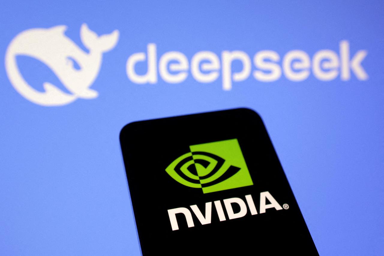 Illustration shows Nvidia and Deepseek logos