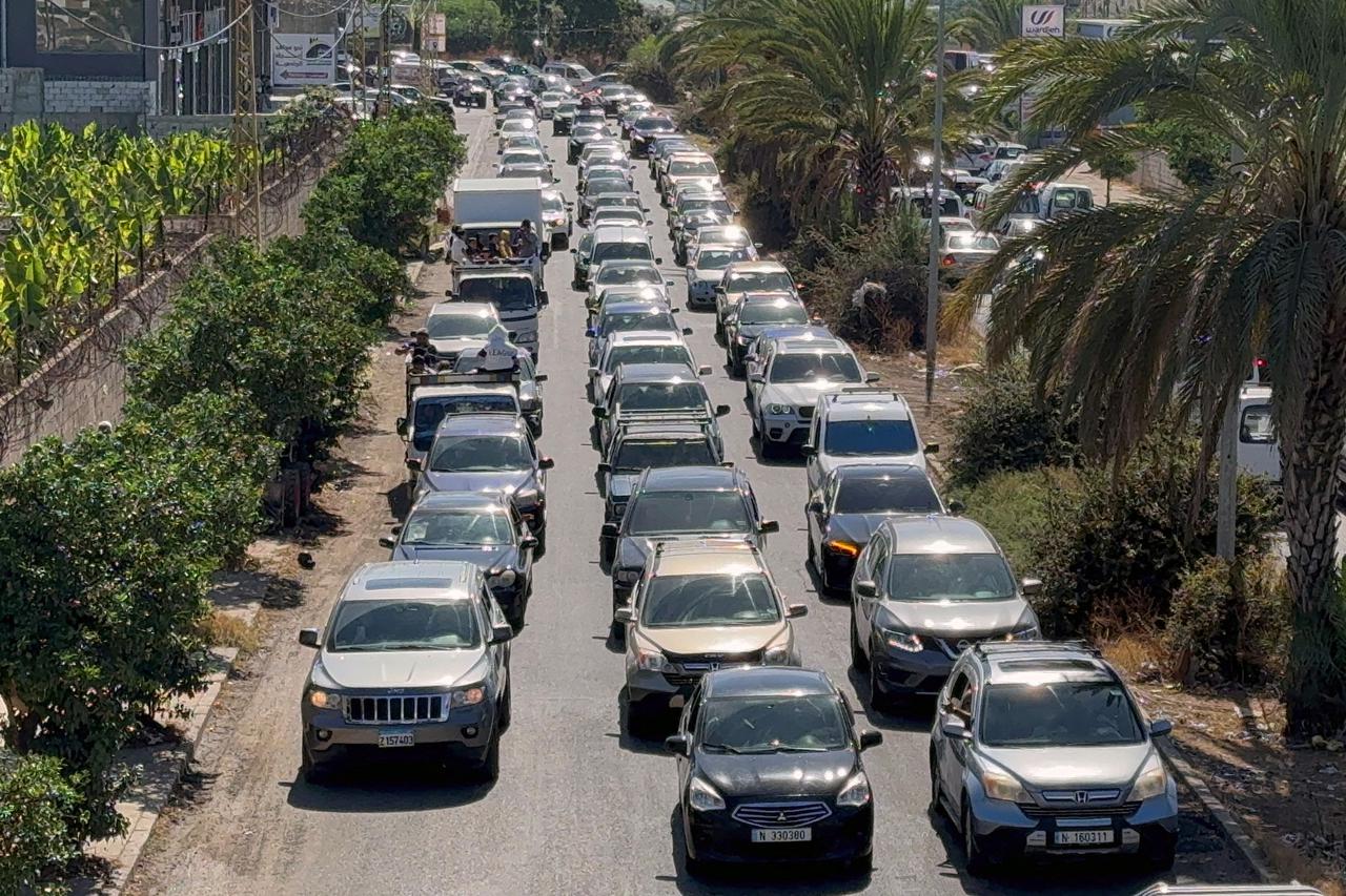 Cars go north from Lebanon's southern coastal city Sidon