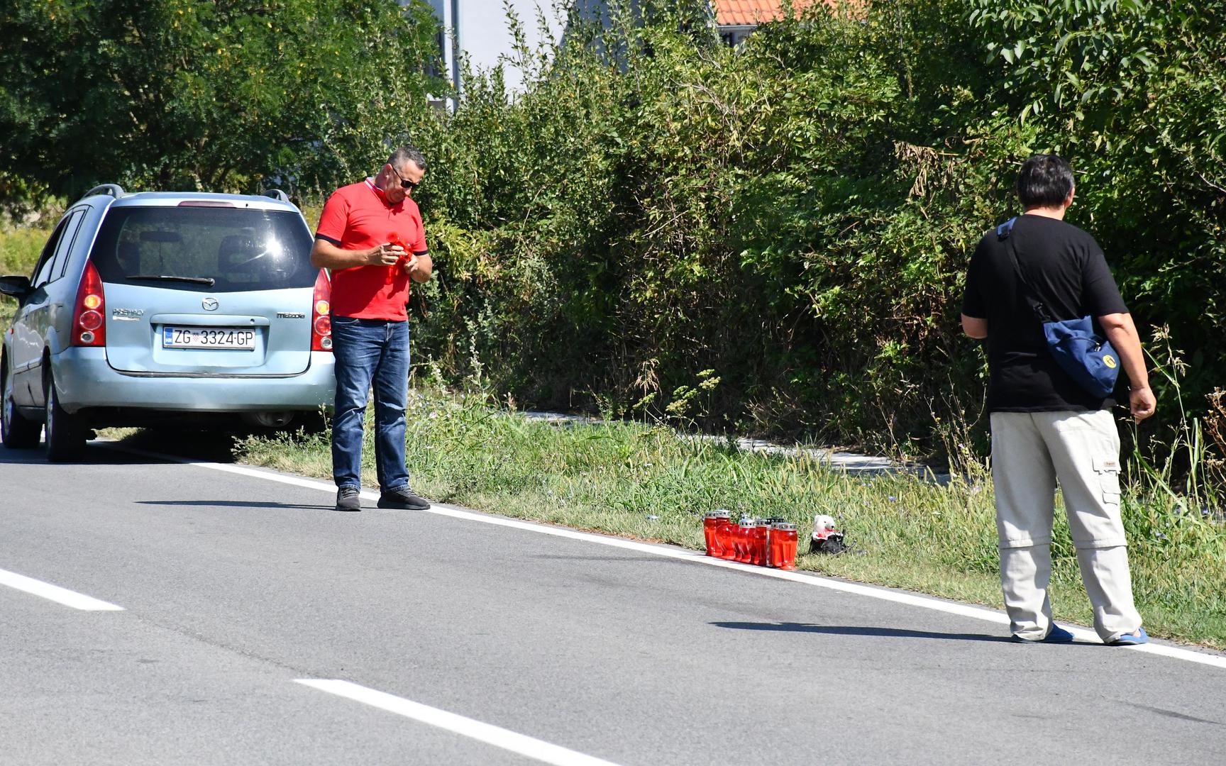 24.08.2024.,  Cage - Mjesto gdje je u petak navecer poginuo dječak (13) koji se vozio biciklom,. Na njega je automobilom naletio alkoholizirani vozac koji se udaljio s mjesta nesrece. Photo: Ivica Galovic/PIXSELL