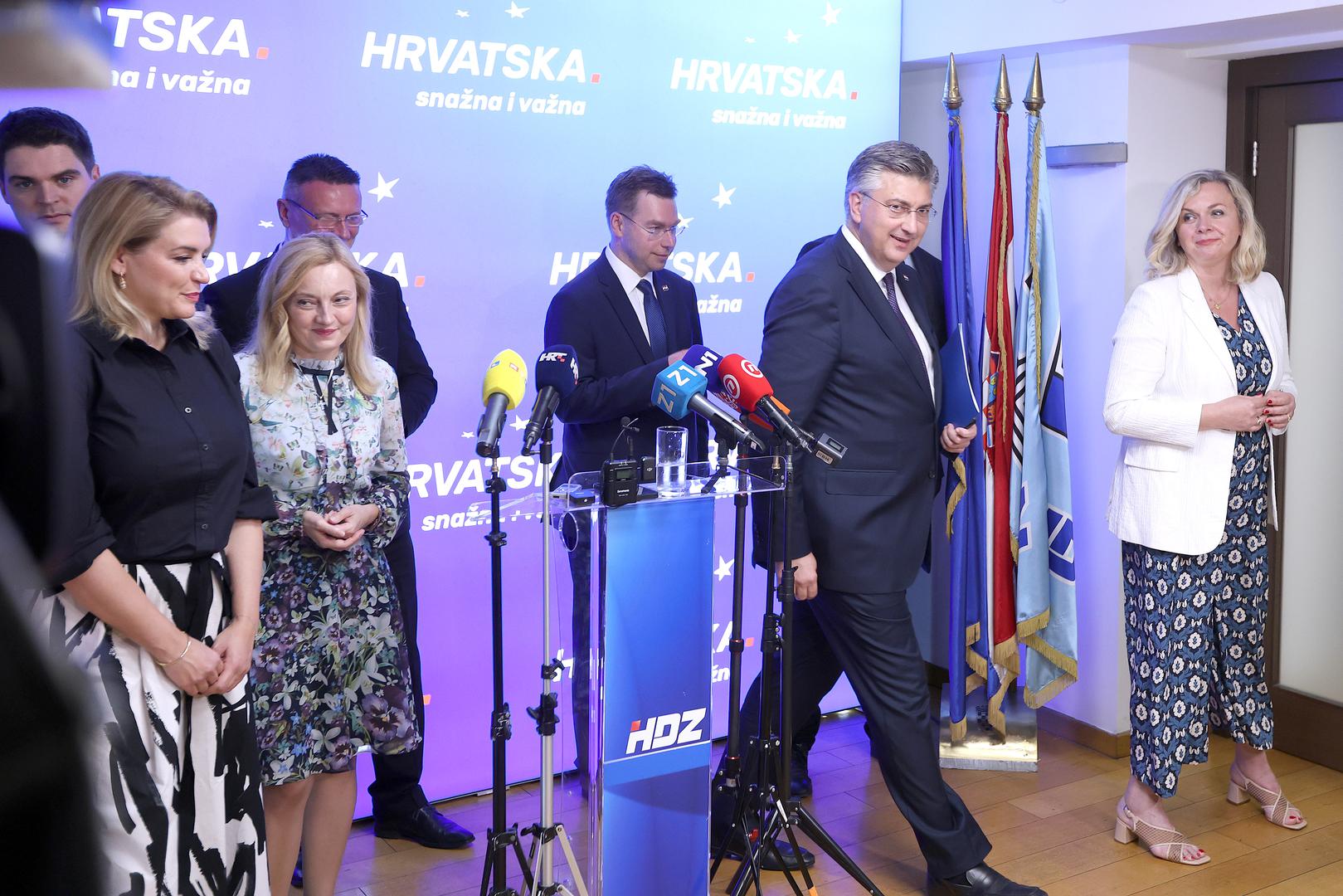 07.06.2024., Zagreb - Predsjednika HDZ-a Andrej Plenkovic odrzao je danas u sjedistu stranke zavrsnu konferenciju za medije uoci europarlamentarnih izbora.  Photo: Patrik Macek/PIXSELL