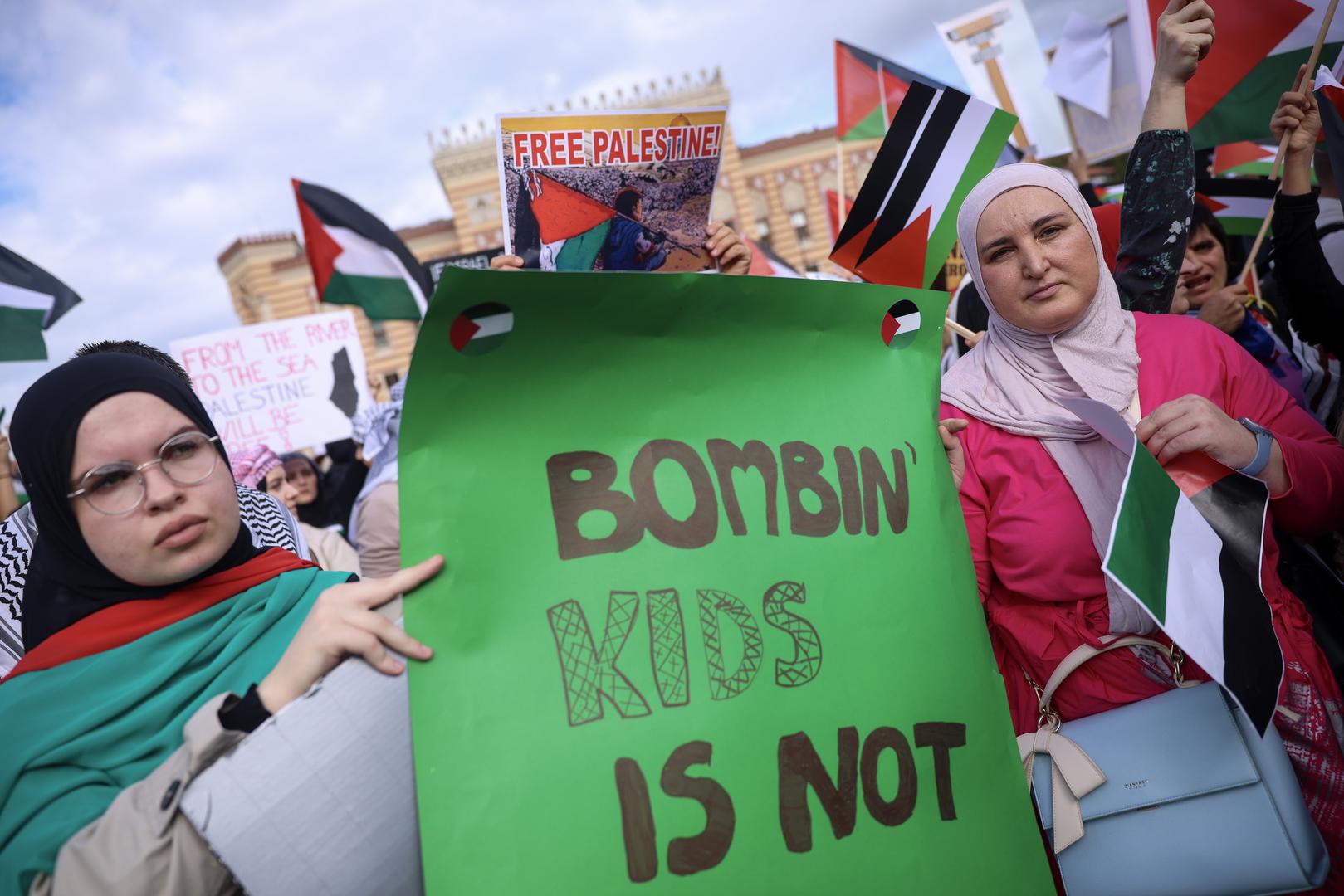 22.10.2023., Sarajevo, Bosna i Hercegovina - Prosvjed podrske Palestinskom narodu odrzan je u Sarajevu. Photo: Armin Durgut/PIXSELL