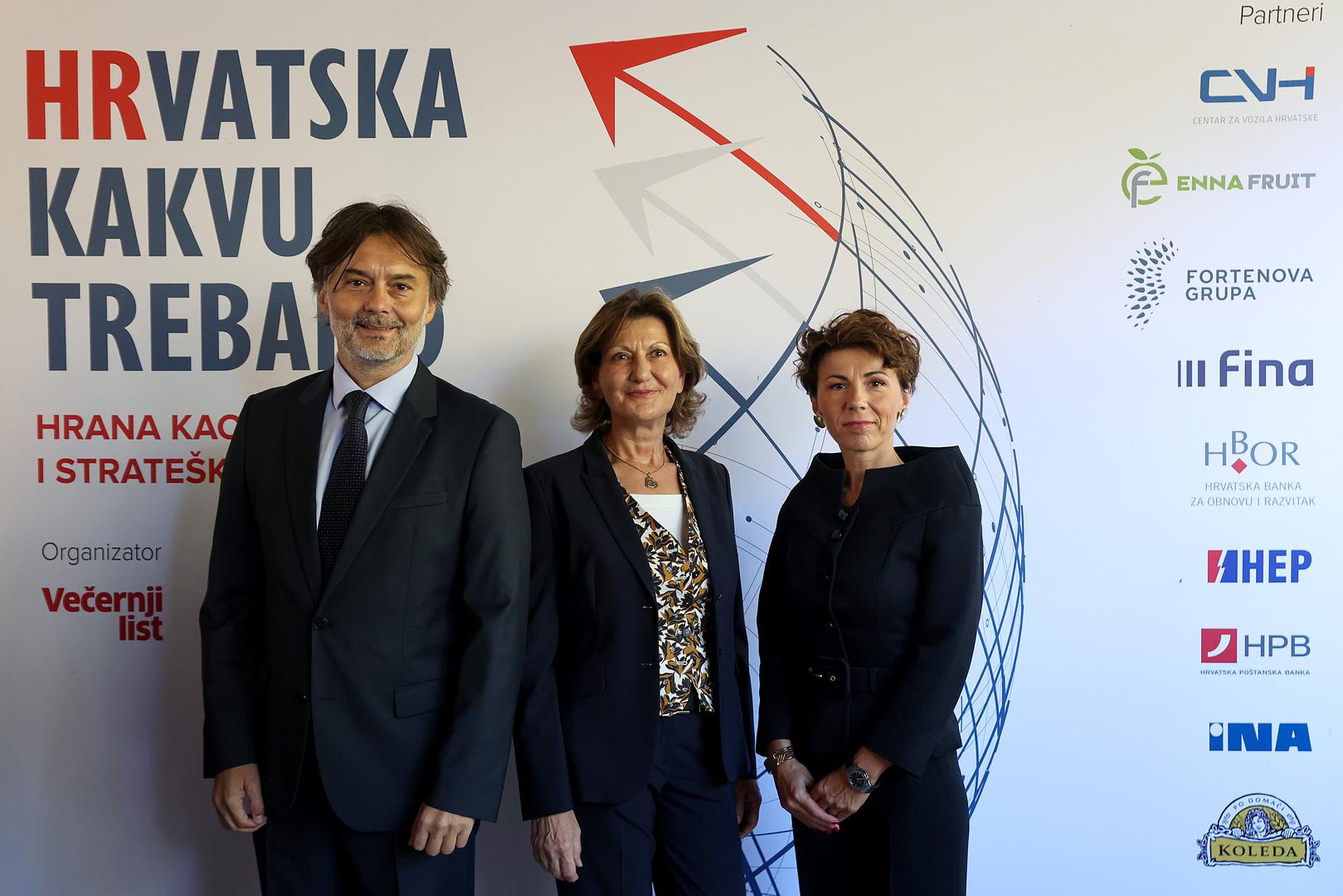 10.09.2024., Koprivnica - Konferencija "Hrvatska kakvu trebamo: Hrana kao geopoliticko i stratesko pitanje" odrzana je u Restoranu Stagelj. glavni urednik Vecernjeg lista Drazen Klaric, predsjednica Uprave Podravke Martina Dalic, Ivana Krajinovic Photo: Goran Stanzl/PIXSELL