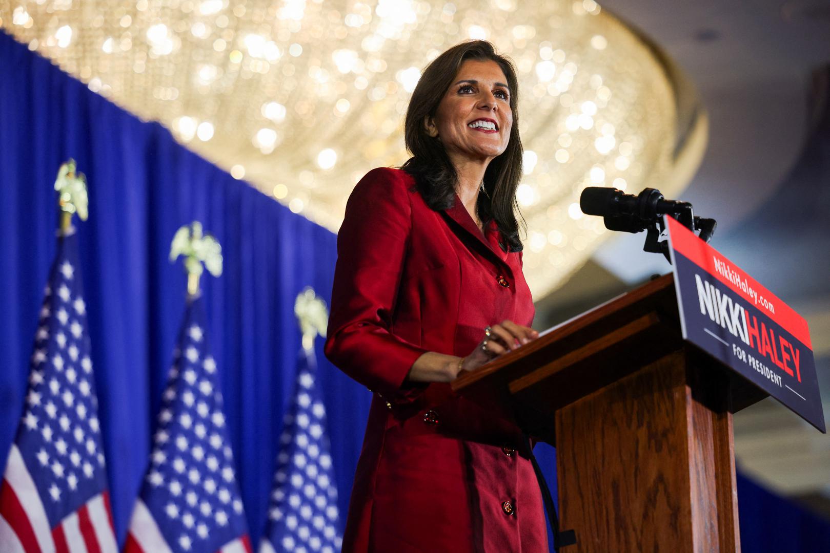 Republican presidential candidate and former U.S. Ambassador to the United Nations Nikki Haley speaks on stage at her watch party during the South Carolina Republican presidential primary election in Charleston, South Carolina, U.S. February 24, 2024.  REUTERS/Brian Snyder Photo: BRIAN SNYDER/REUTERS