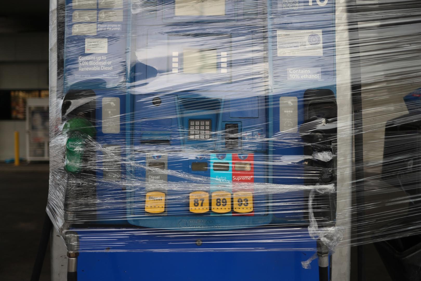 A fuel pump is wrapped closed with plastic ahead of the arrival of Hurricane Laura in Beaumont, Texas A fuel pump is wrapped closed with plastic ahead of the arrival of Hurricane Laura in Beaumont, Texas, U.S., August 26, 2020. REUTERS/Adrees Latif ADREES LATIF