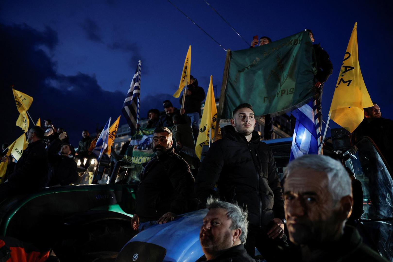 Greek farmers, with their tractors, protest in front of the Greek parliament over rising energy costs and competition from imports, in Athens, Greece, February 20, 2024. REUTERS/Louisa Gouliamaki Photo: LOUISA GOULIAMAKI/REUTERS