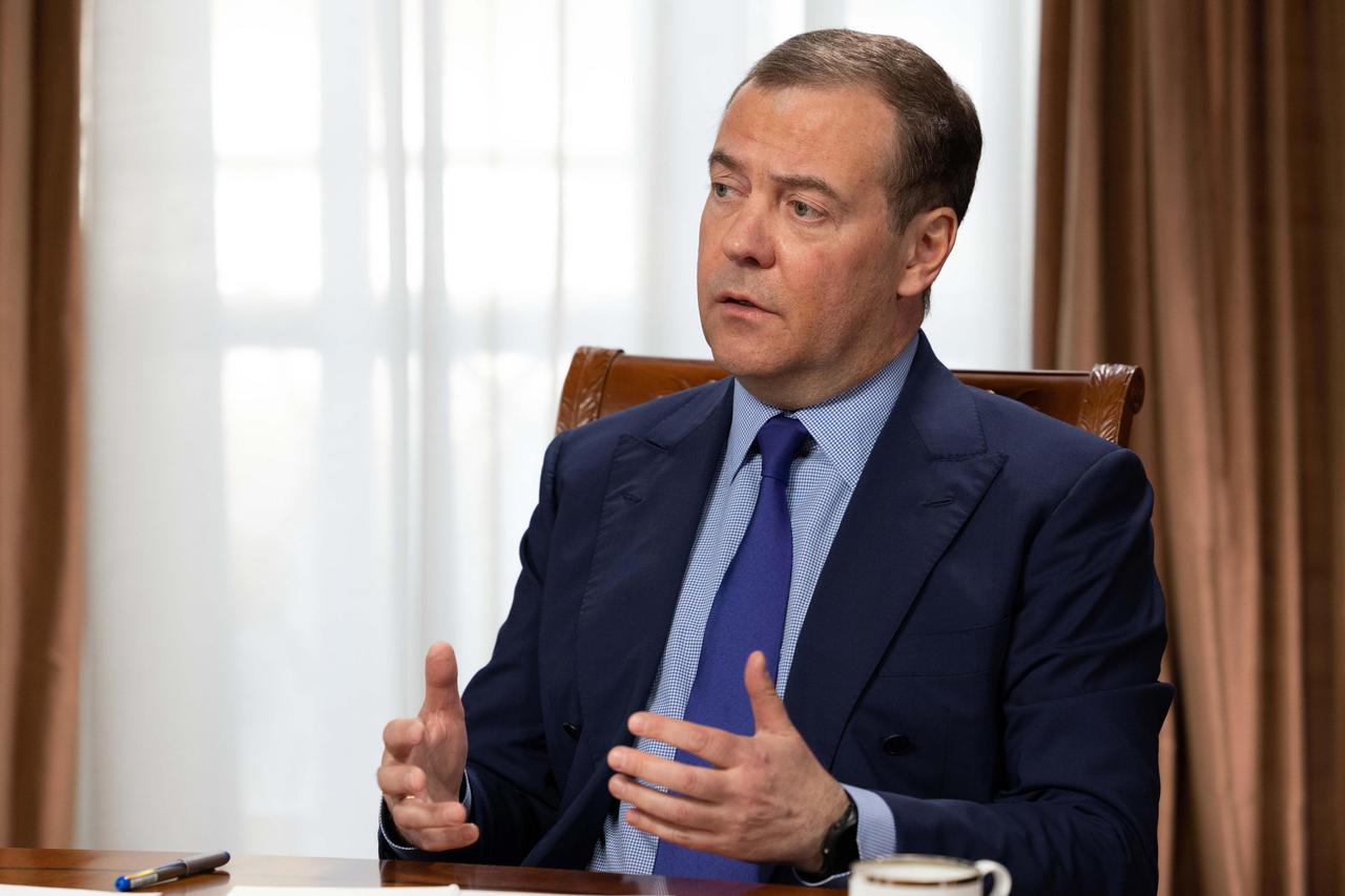 Russian Security Council deputy chief Medvedev gives interview to Russian journalists