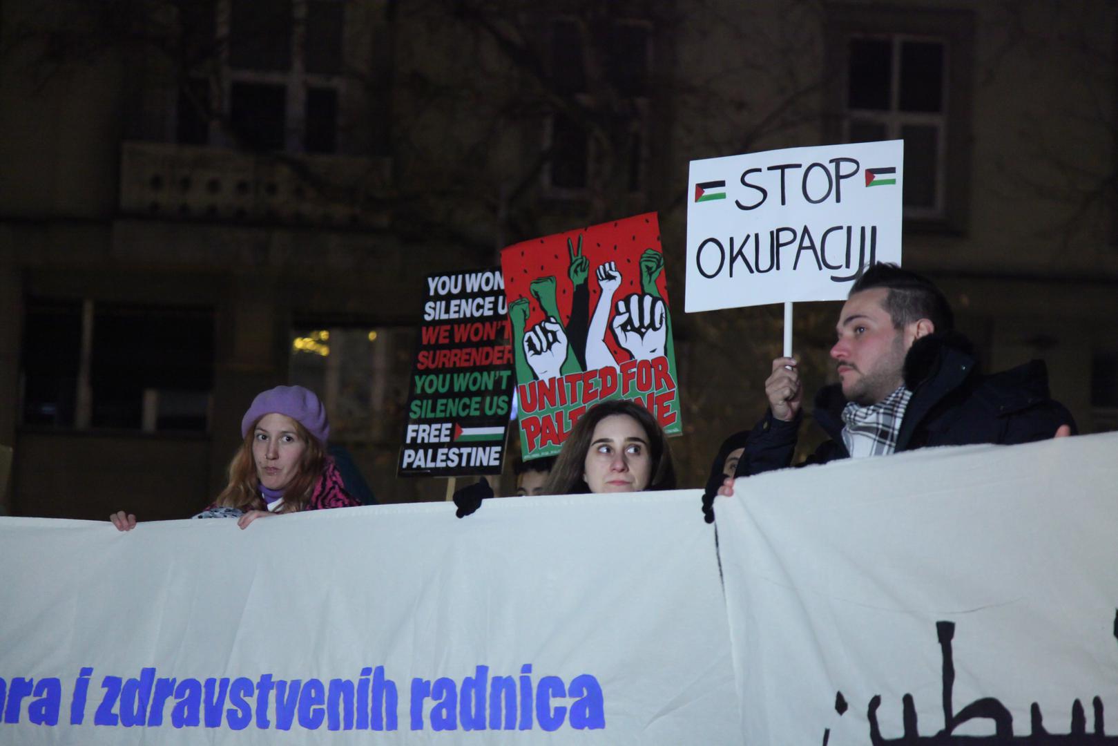 13.1.2024., Trg zrtava fasizma, Zagreb - U sklopu medjunarodnog dana akcije za trajni prekid vatre u Pojasu Gaze, na Trgu zrtava fasizma organiziran je skup pod nazivom “Zivot, sloboda, pravda - mars za Palestinu”. Photo: Luka Batelic/PIXSELL