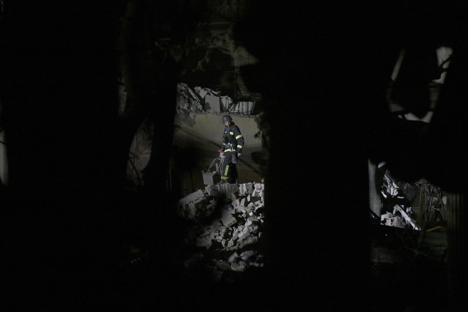 Ukrainian emergency services conduct a search and rescue operation among the rubble of a destroyed hotel following a Russian strike in the town of Kramatorsk early in the morning  on August 25, 2024, amid the Russian invasion of Ukraine. A nighttime Russian strike on a hotel in the eastern Ukrainian city of Kramatorsk wounded two journalists, while a third was missing in the rubble, authorities said Sunday. Vadym Filashkin, head of the Donetsk regional government, said the journalists were British, US and Ukrainian nationals and that a search operation was underway for the missing journalist.    GENYA SAVILOV/Pool via REUTERS Photo: GENYA SAVILOV/REUTERS