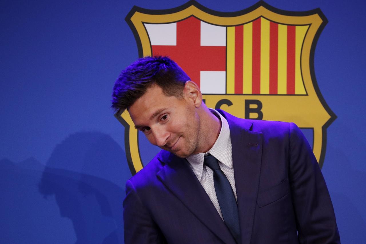 Lionel Messi holds an FC Barcelona press conference