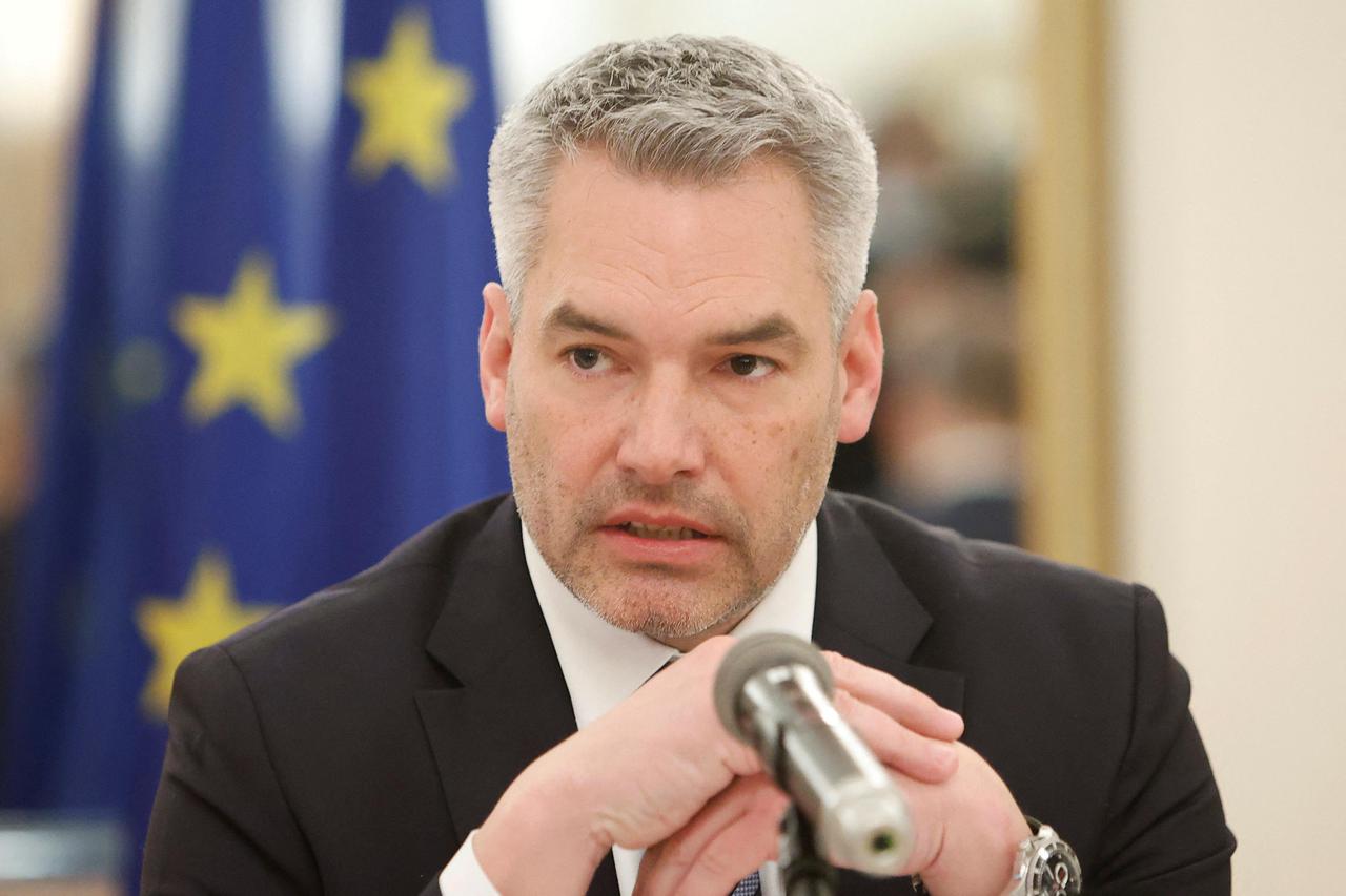 Austrian Chancellor Karl Nehammer holds a news conference in Moscow