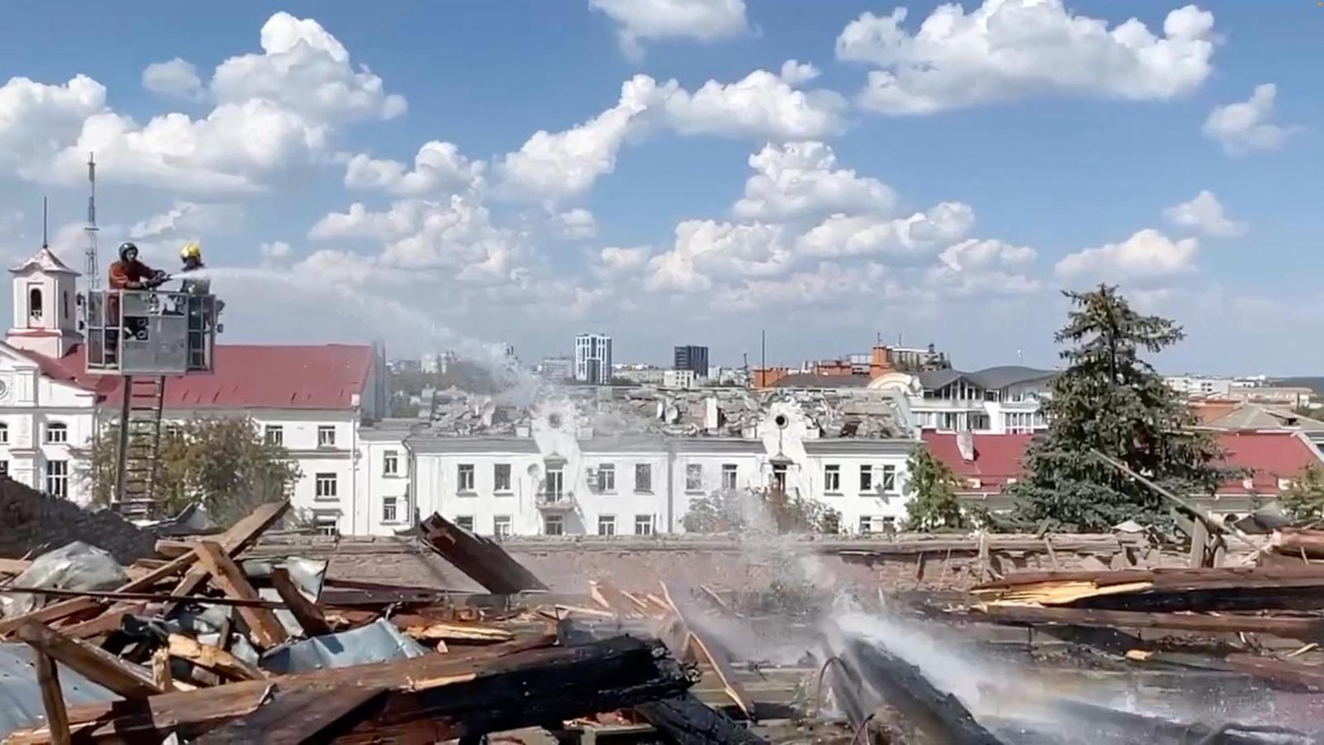 Rescuers from State Emergency Service of Ukraine work on the site hit by a Russian rocket strike, amid Russia's attack on Ukraine, in Chernihiv, Ukraine, August 19, 2023, in this screengrab obtained from a handout video. State Emergency Service of Ukraine/Handout via REUTERS    THIS IMAGE HAS BEEN SUPPLIED BY A THIRD PARTY MANDATORY CREDIT Photo: State Emergency Service of Ukrai/REUTERS