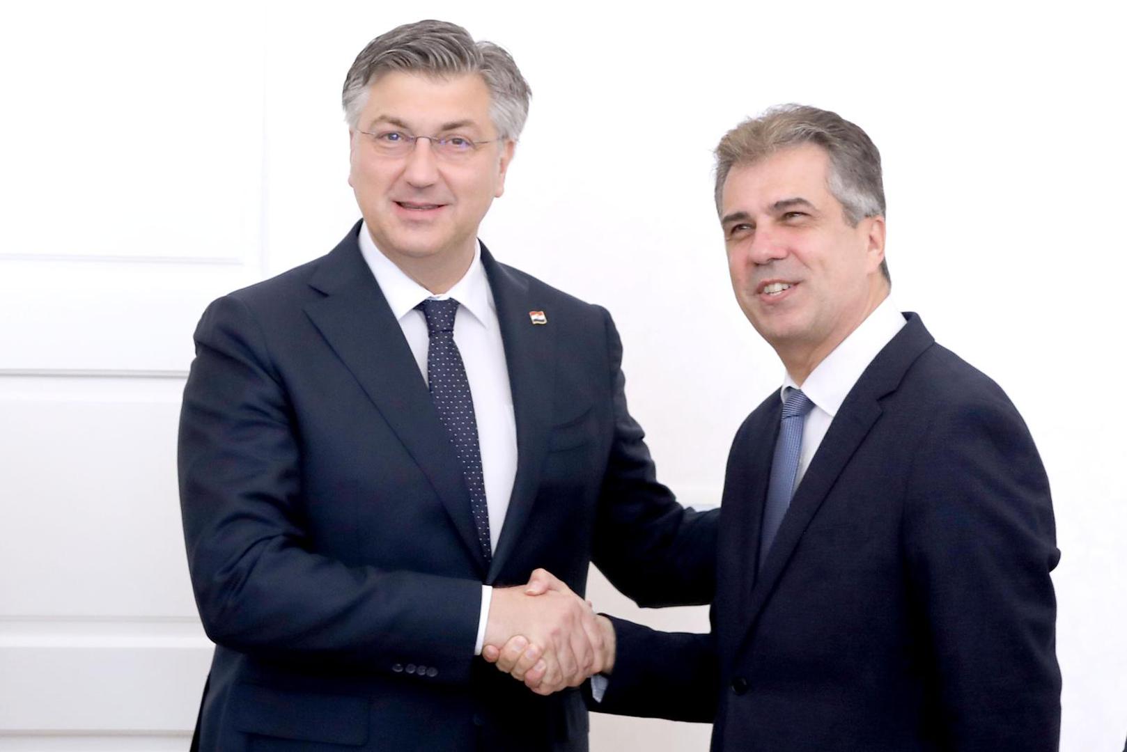 29.05.2023., Zagreb - Predsjednik Vlade Andrej Plenkovic primio je u Banskim dvorima ministra vanjskih poslova Drzave Izrael Elija Cohena. Photo: Patrik Macek/PIXSELL