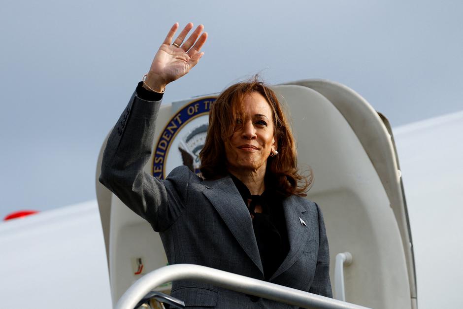 Democratic presidential nominee and U.S. Vice President Harris departs from LaGuardia Airport in New York City