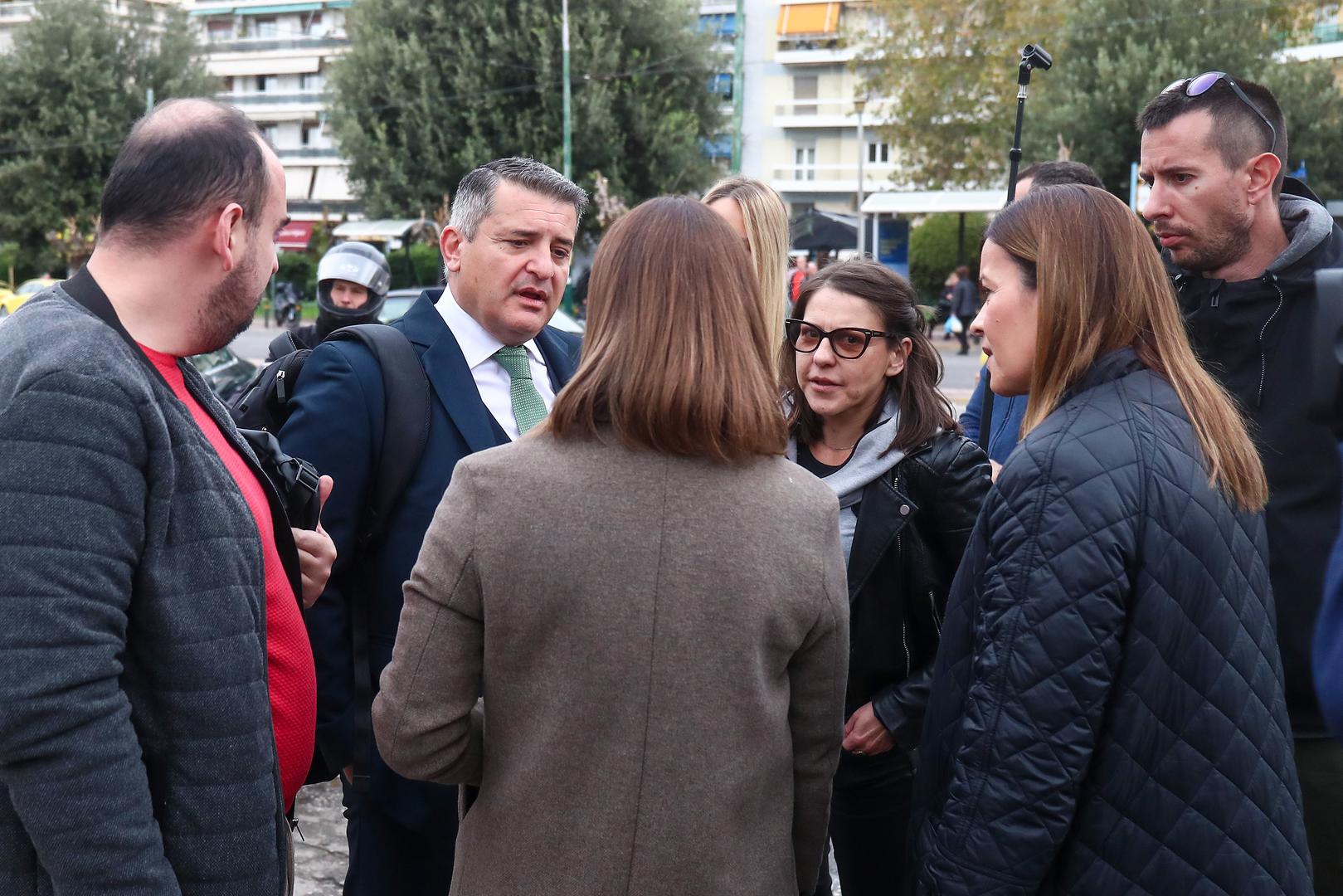 06.12.2023., Atena, Grcka - Policija dovodi na sud navijace Dinama, Bad Blue Boyse. Odvjetnik BBB-a Athanasios Kaymenakis dao je izjavu medijima. Photo: Matija Habljak/PIXSELL