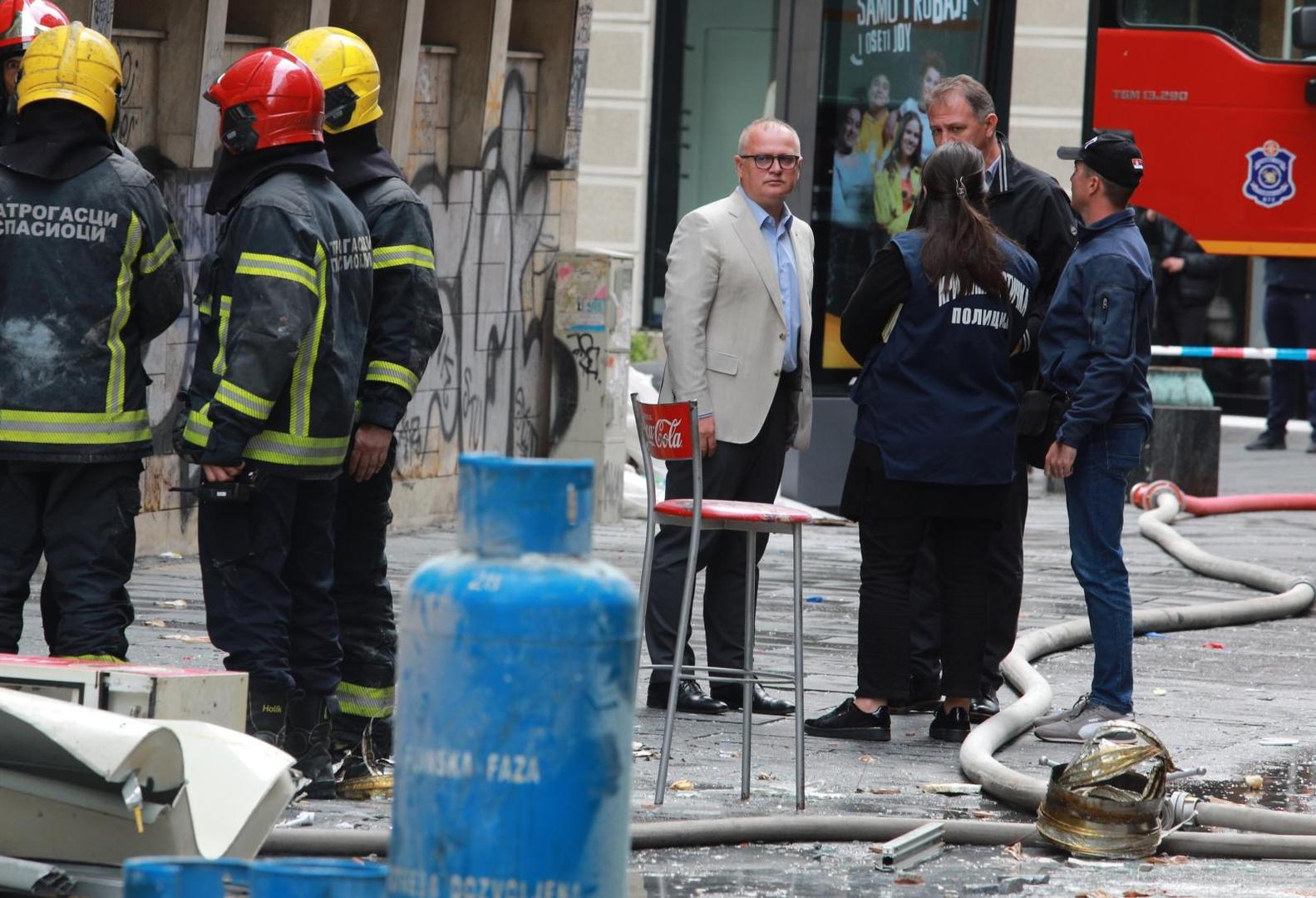 31, May, 2021, Belgrade - A gas cylinder exploded this morning in Cika Ljubina Street in the very center of Belgrade, and then a fire broke out. Goran Vesic. Photo: Milos Tesic/ATAImages

31, maj, 2021, Beograd  - U Cika Ljubinoj ulici u samom centru Beograda jutros se dogodila eksplozija plinske boce, a zatim je izbio pozar. Photo: Milos Tesic/ATAImages