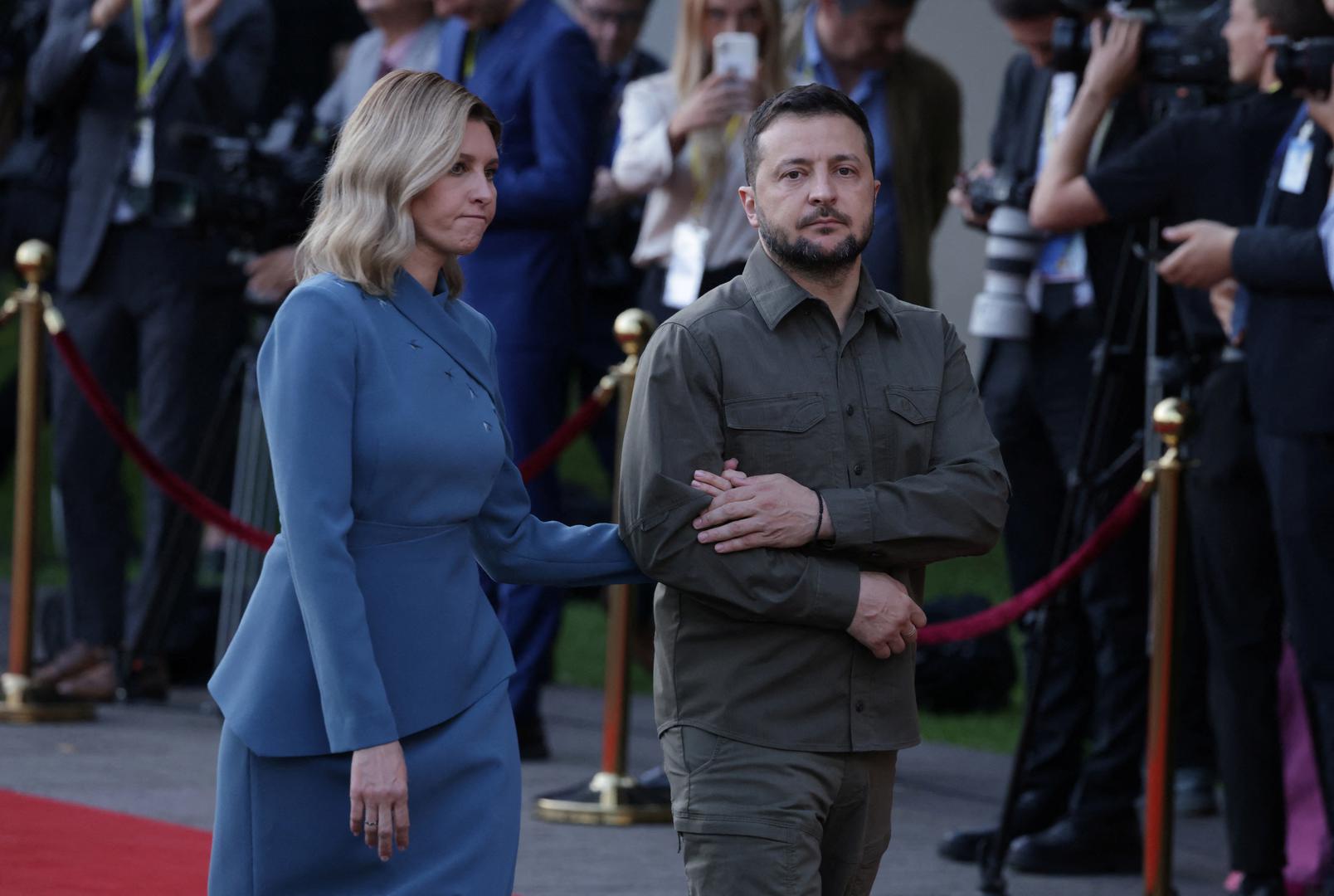 Ukrainian President Volodymyr Zelensky with his wife Olena Zelenska attend the dinner hosted by the Lithuanian president at the NATO ?summit in Vilnius, Lithuania,  July 11, 2023. Sean Gallup/via REUTERS Photo: POOL/REUTERS