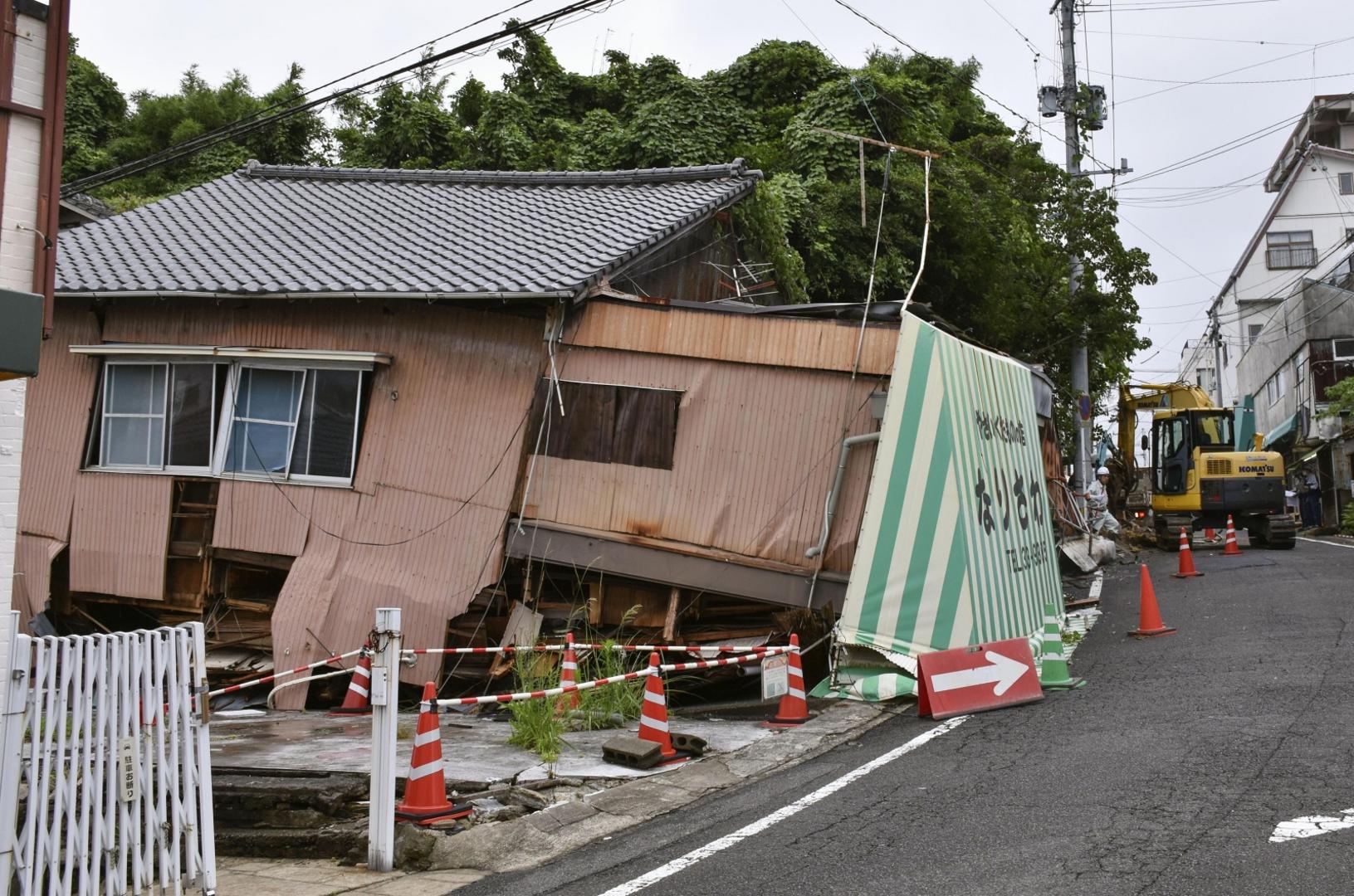 Photo shows a fruit and vegetable shop damaged by mudslides in Sasebo, Nagasaki Prefecture, southwestern Japan, on July 7, 2020, after deadly torrential rain. (Kyodo)
==Kyodo
 Photo via Newscom Newscom/PIXSELL