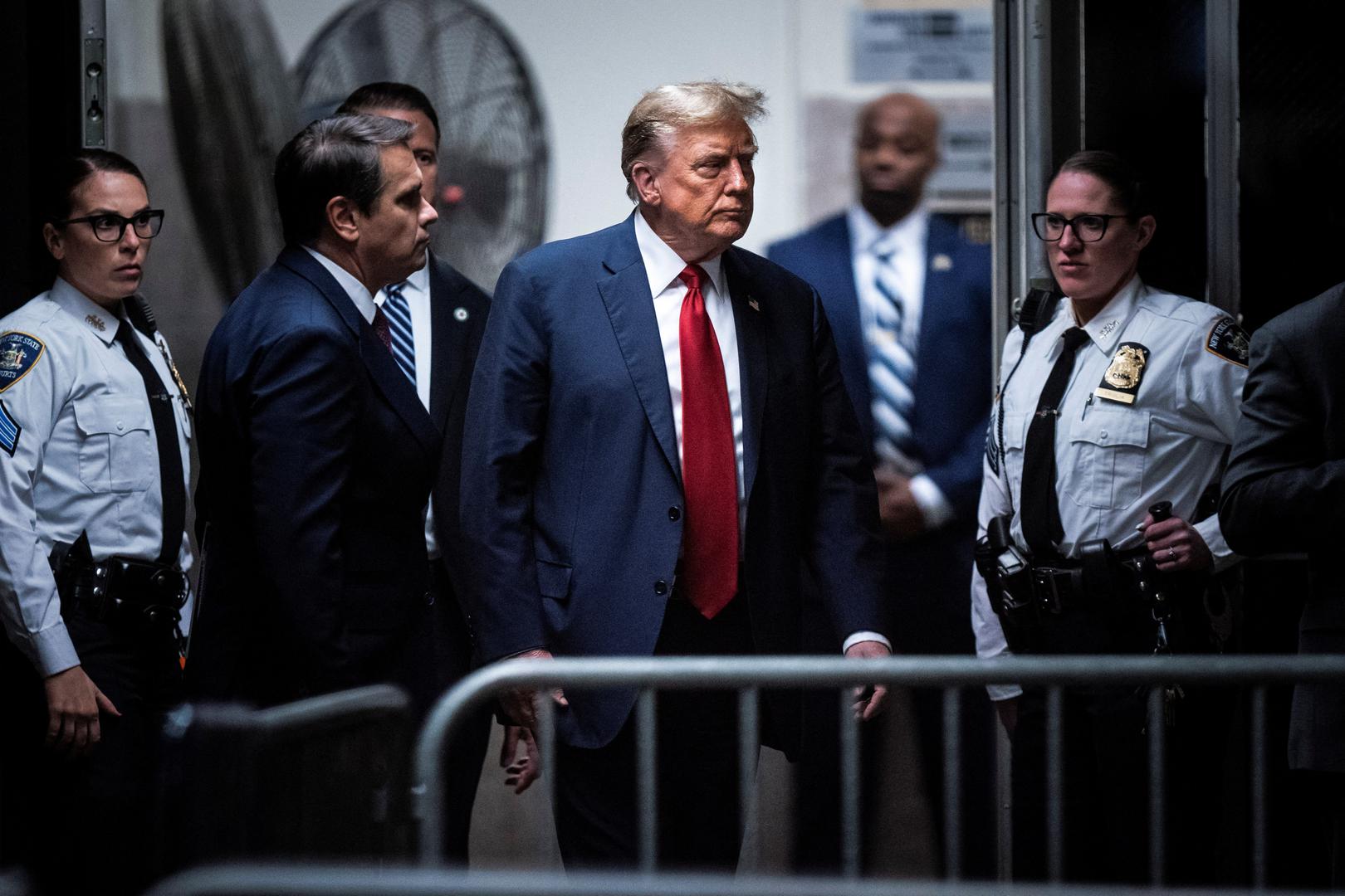 Former U.S. President Donald Trump walks back into the courtroom following a break at the Manhattan criminal court ahead of jury selection in New York, NY, U.S., on Monday, April 15, 2024. Trump faces 34 felony counts of falsifying business records as part of an alleged scheme to silence claims of extramarital sexual encounters during his 2016 presidential campaign. Jabin Botsford/Pool via REUTERS Photo: Jabin Botsford/REUTERS