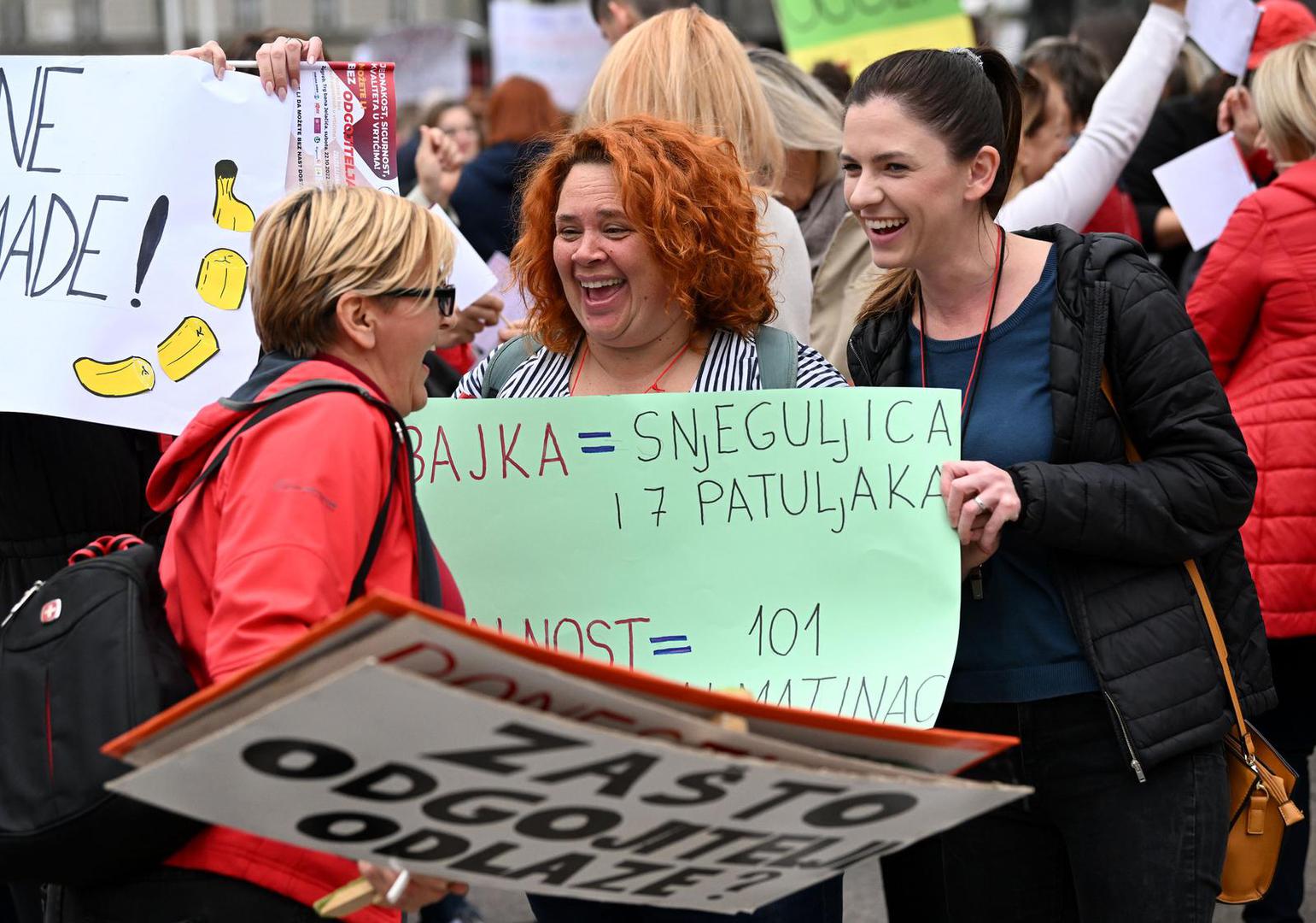 22.10.2022., Zagreb - PNa Trgu bana Josipa Jelacica odrzan je prosvjed zaposlenih u djecjim vrticima u Hrvatskoj pod nazivom "Jednakost, Ssigurnost i kvaliteta u vrticeima!". Photo: Marko Lukunic/PIXSELL