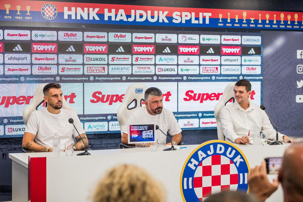 Split: Gennaro Gattusoo i Zvonimir Šarlija povodom utakmice  Hajduka i Torshavna održali konferenciju za medije 
