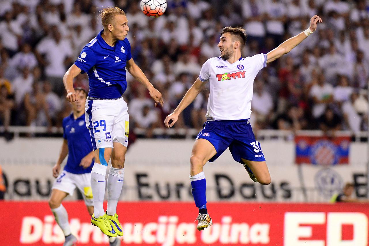 27.08.2015., stadion Poljud, Split - Uzvratna utakmica doigravanja za Europsku ligu, HNK Hajduk - FC Slovan Liberec. Lukas Pokorny, Tino Sven Susic. Photo: Marko Prpic/PIXSELL