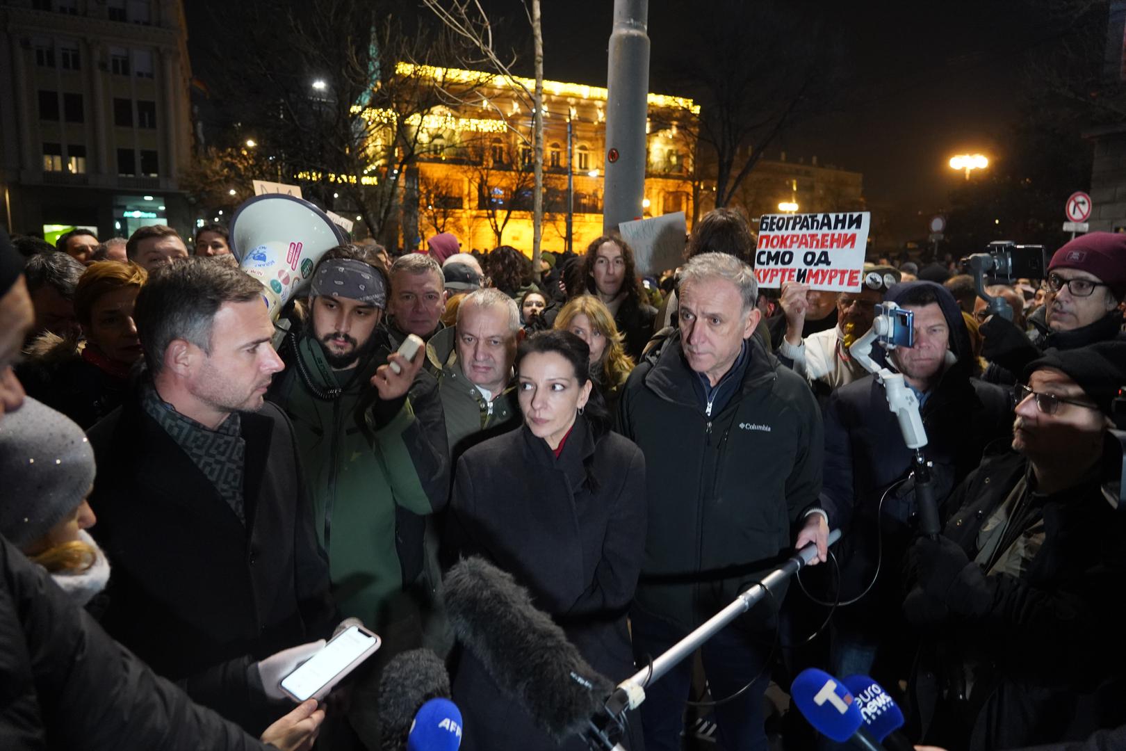 20, December, 2023, Belgrade - In front of the seat of the Republican Electoral Commission, a protest organized by the coalition "Serbia against violence" is in progress due to the "stealing of the citizens' electoral will". Miroslav Aleksic, Srdjan Milivojevic, Marinika Tepic, Zdravko Ponos. Photo: Antonio Ahel/ATAImages

20, decembar, 2023, Beograd -  Ispred sedista Republicke izborne komisije u toku je trci protest koji je organizovala koalicija "Srbija protiv nasilja" zbog "kradje izborne volje gradjana". Photo: Antonio Ahel/ATAImages Photo: Antonio Ahel/ata  images/PIXSELL