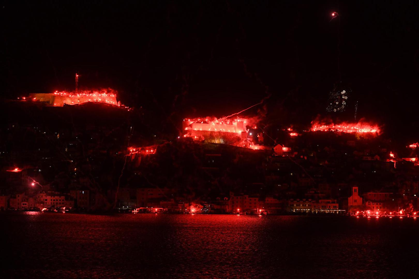 10.04.2023., Sibenik - Velikom bakljadom proslavljen 40.rodjendana navijacke skupine Funcuti.
 Photo: Hrvoje Jelavic/PIXSELL