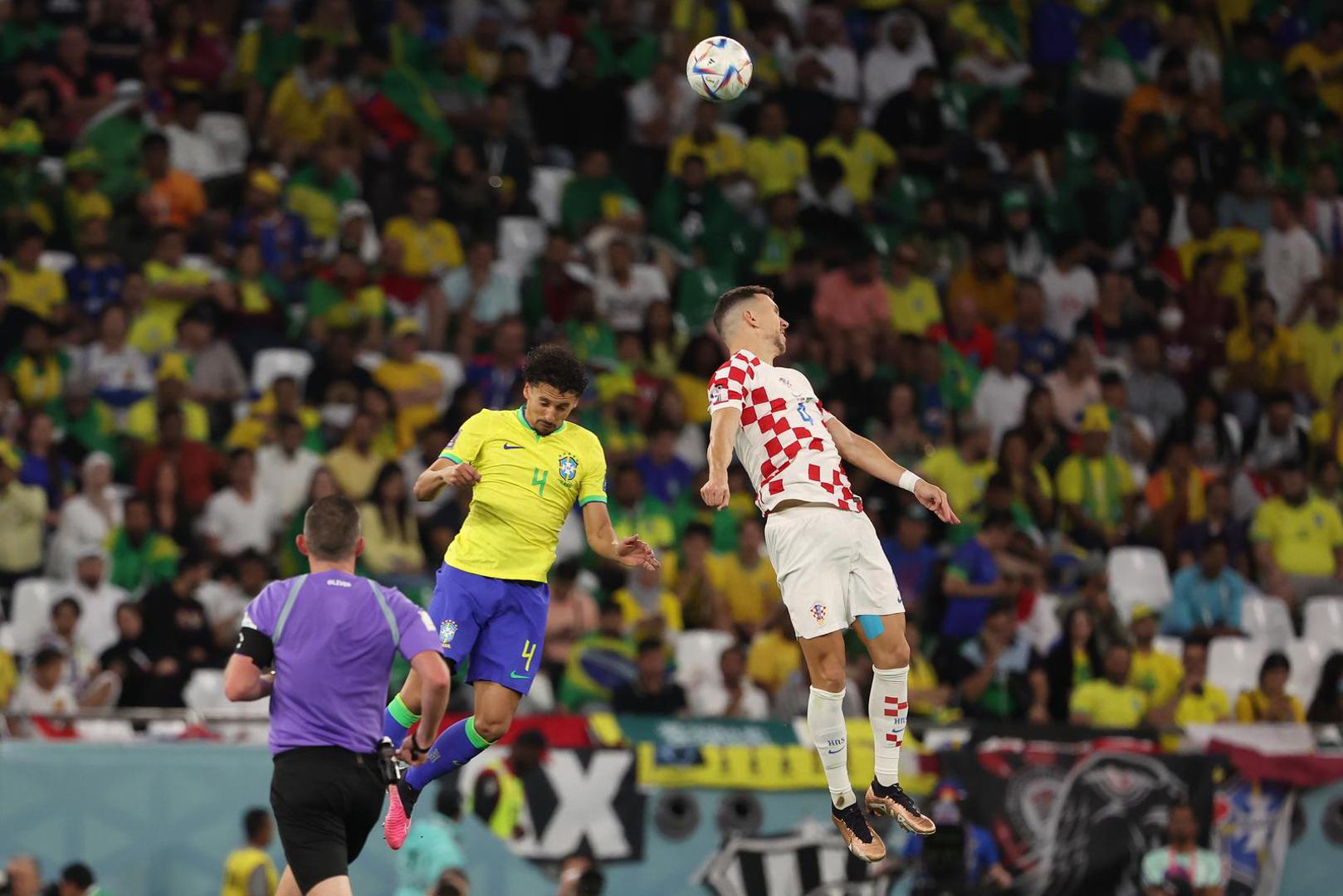 09.12.2022., stadion Education City, Al Rayyan, Katar - FIFA Svjetsko prvenstvo, cetvrtfinale, Hrvatska - Brazil. Ivan Perisic, Marquinhos Photo: Goran Stanzl/PIXSELL