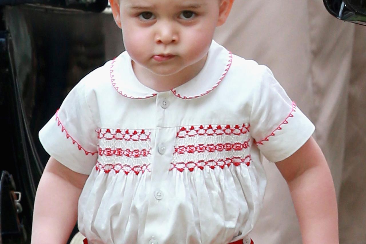 Princess Charlotte christening ALTERNATE CROP. Prince George leaves the Church of St Mary Magdalene in Sandringham, Norfolk, as Princess Charlotte will be christened in front of the Queen and close family. Chris Jackson Photo: Press Association/PIXSELL