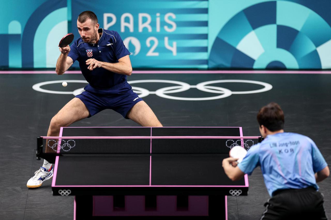 Osmina finala momčadskog dijela natjecanja u stolnom tenisu na Olimpijskim igrama u Parizu, Tomislav Pucar - Lim Jonghoon